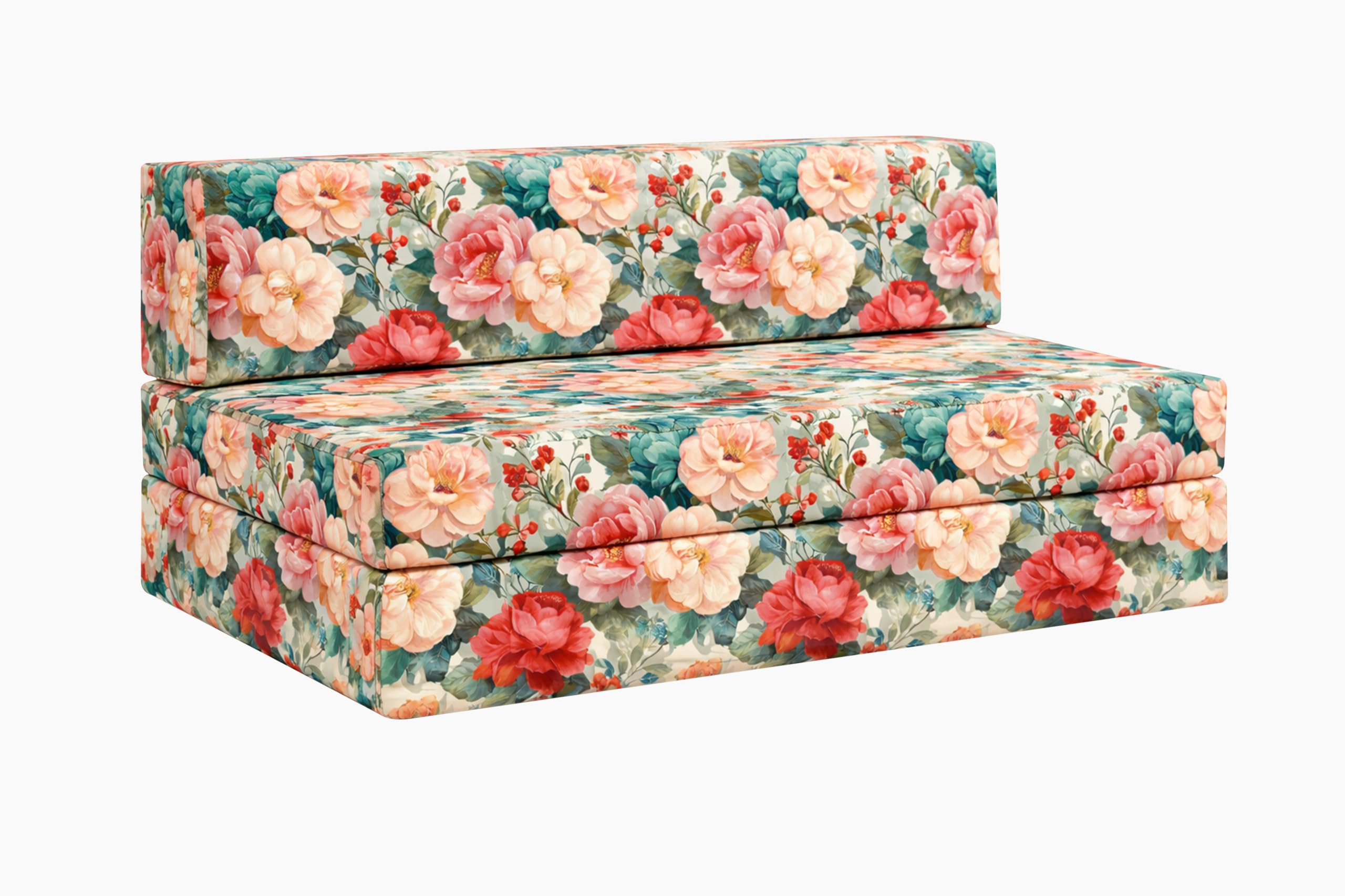 Rosebell 4  Seater Foldable Printed Sofa Cum Bed (6 X 6 Feet) With Washable Cover | Multicolor | Ideal For Living Room, Office 