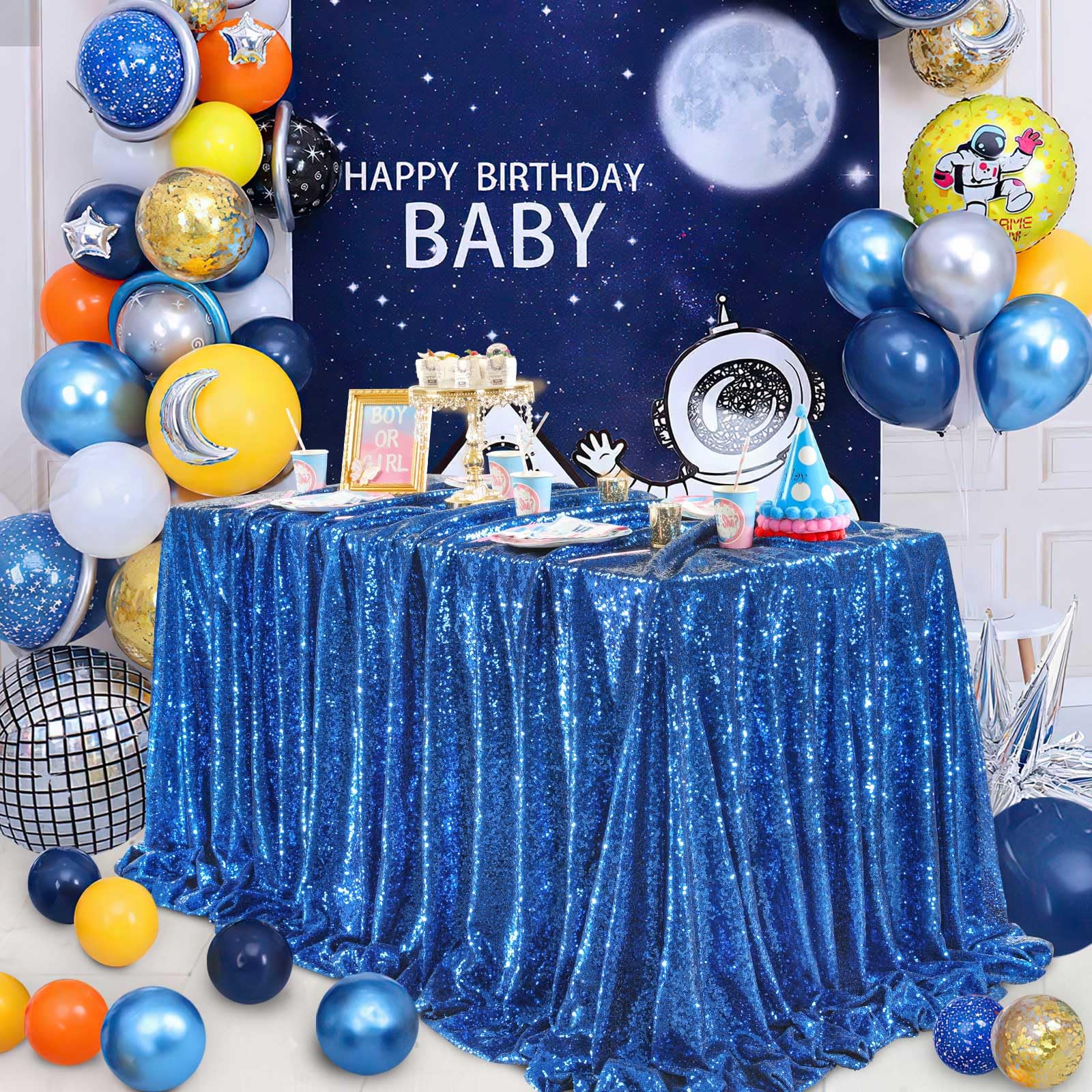 Queendream Rectangle Wedding Tablecloth Royal Blue- 90X132 Inch Sequin Fabric Table Cloths Rectangle Cover Birthday Parties Holi