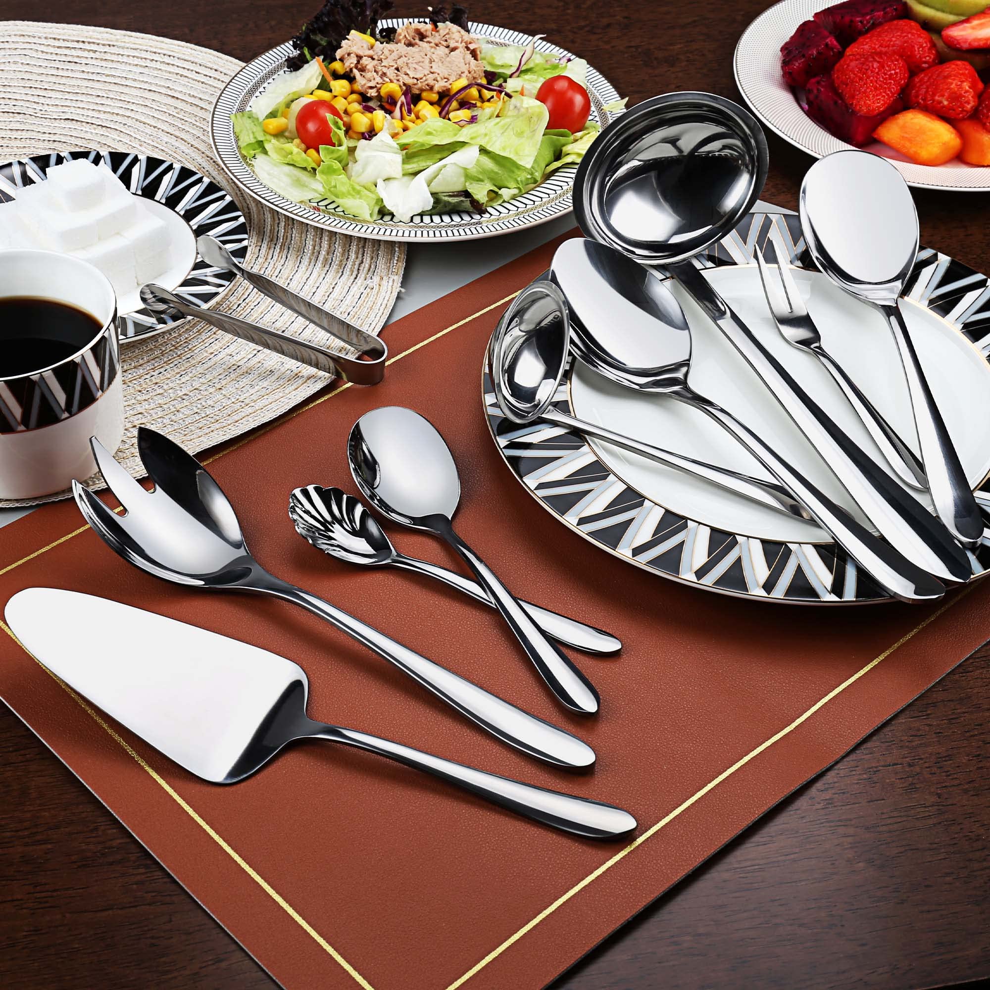 10 Piece Stainless Steel Serving Utensils Set, Serving Spoon, Soup Ladle, Salad Spoon And More, Serving Set, Flatware Set, Buffe