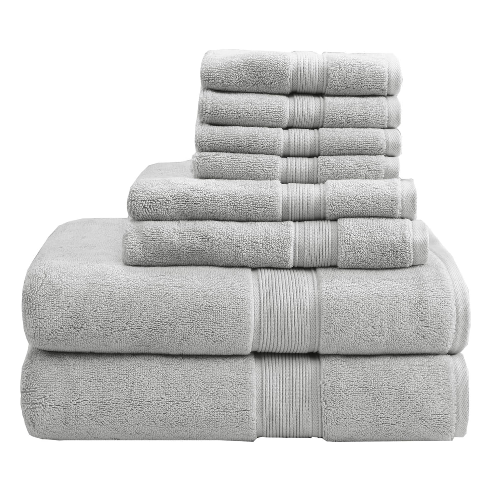 MADISON PARK SIGNATURE 800GSM 100% Cotton Luxurious Bath Towel Set Highly Absorbent  Quick Dry  Hotel & Spa Quality for Bathroom  Multi-Sizes  Silver 8 Piece