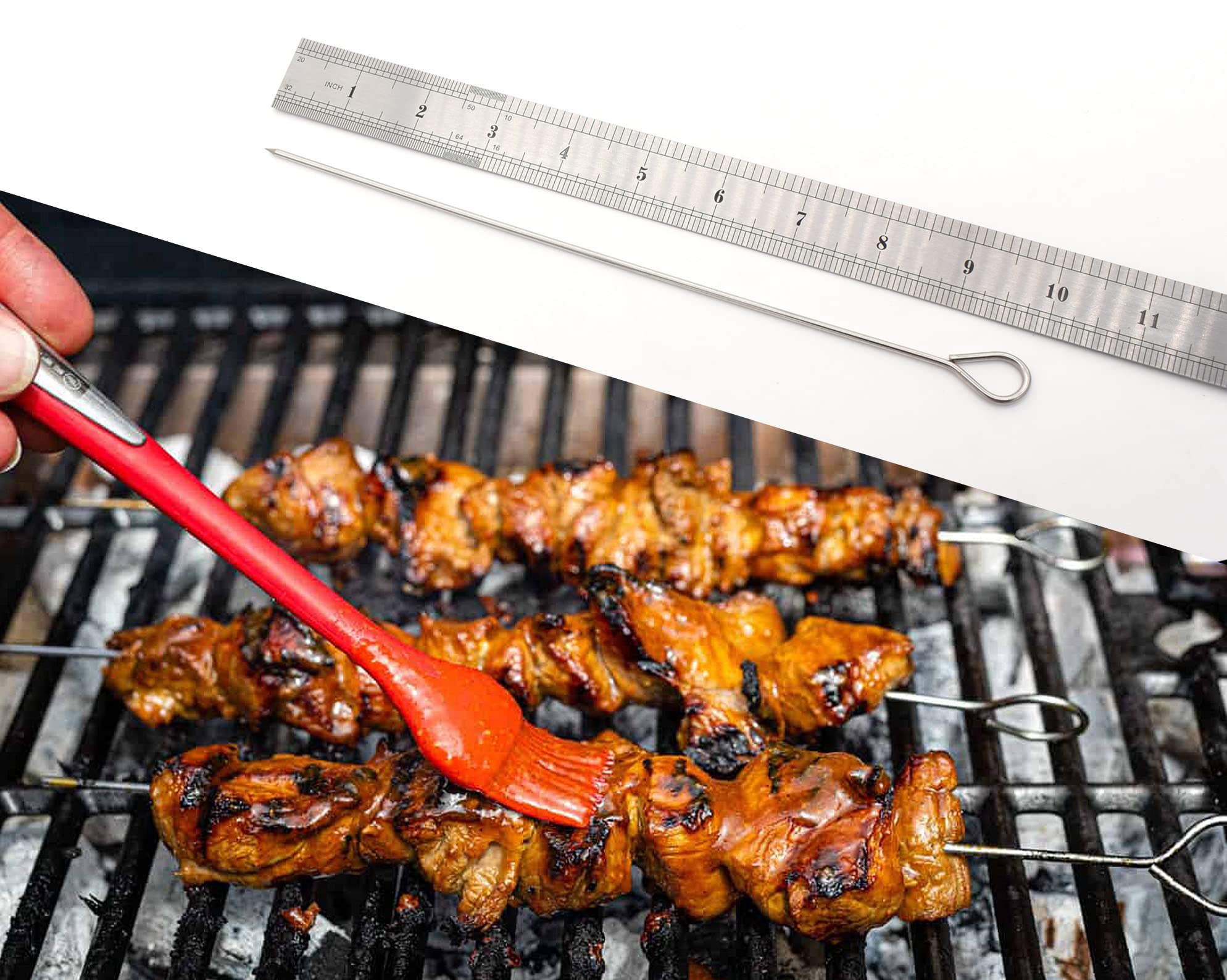 Honshen 30 Pack 10 Inch Metal Barbecue Skewers, Stainless Steel Bbq Skewers, Shish Kebab Kabob Skewers (Bbq 10Inch-30P)
