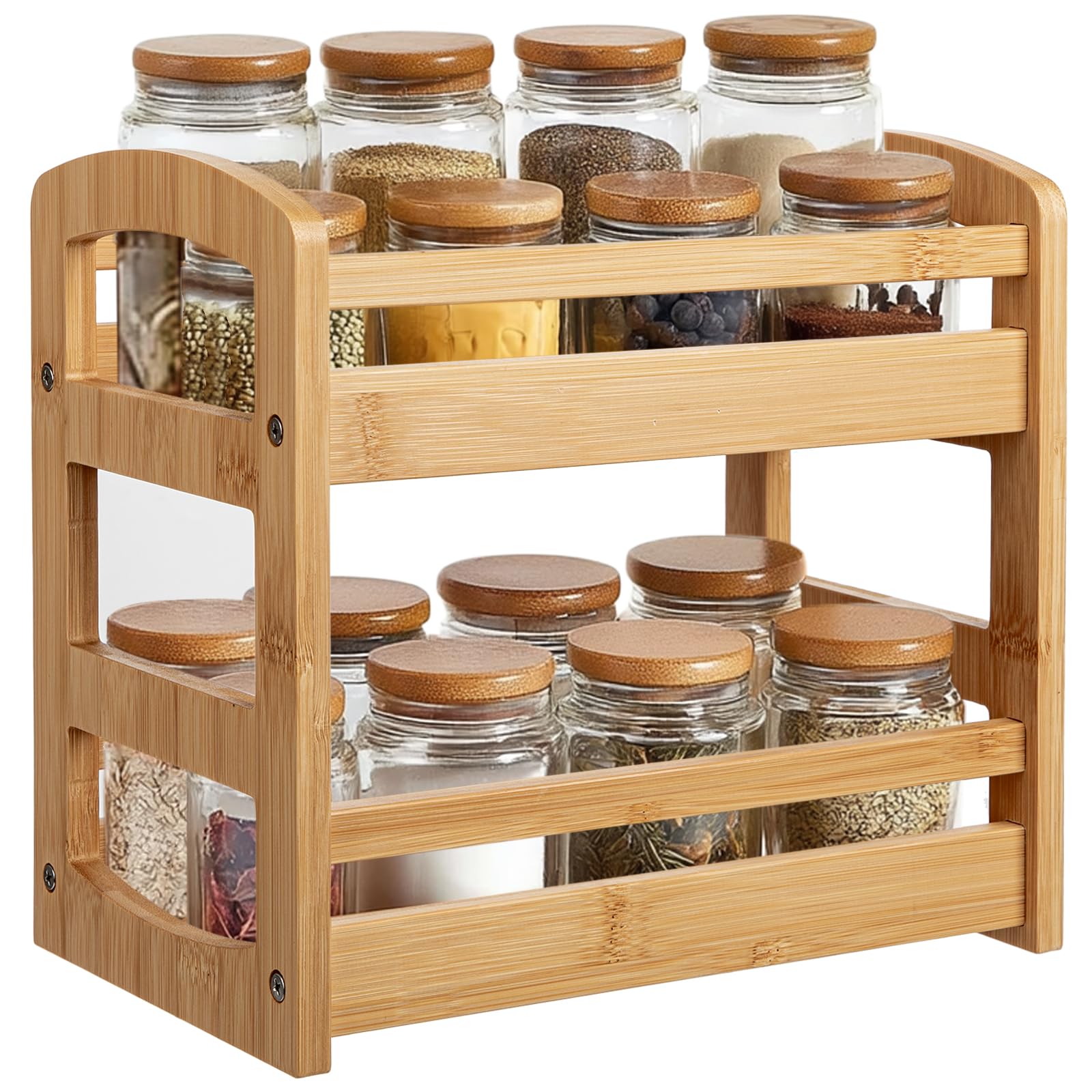 Briful 2 Tier Bamboo Spice Rack Organizer for Countertop, Small Kitchen Shelf for Spices, Coffee Bar, Pantry & Cabinet Organizat