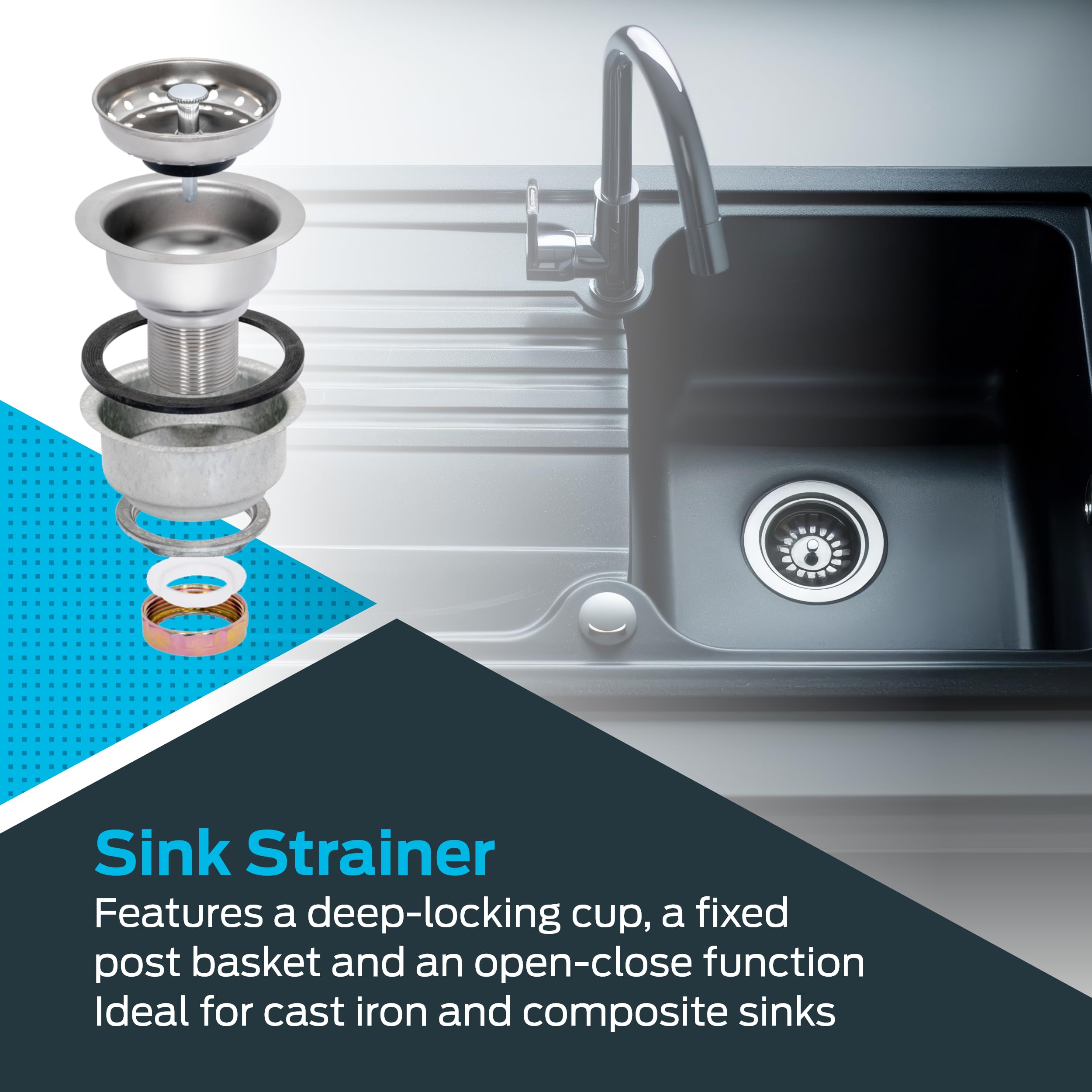 Ez-Flo Double Cup Kitchen Sink Drain Assembly, Sink Strainer Fits 3-1/2 Inch To 4 Inch Opening, 1-7/8 Inch Extended Shank, Stain