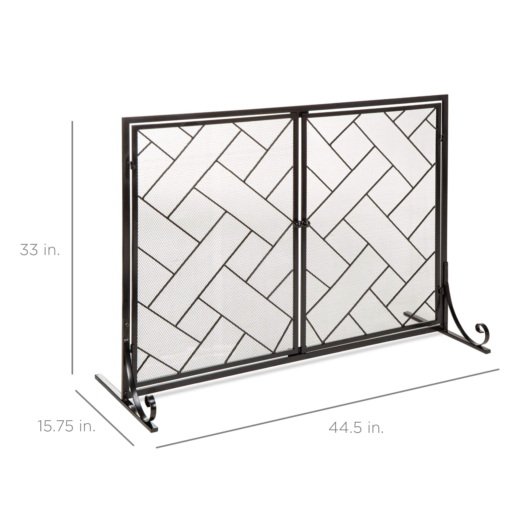 Best Choice Products 44x33in 2-Panel Handcrafted Wrought Iron Decorative Mesh Geometric Fireplace Screen  Fire Spark Guard w/Magnetic Doors - Black