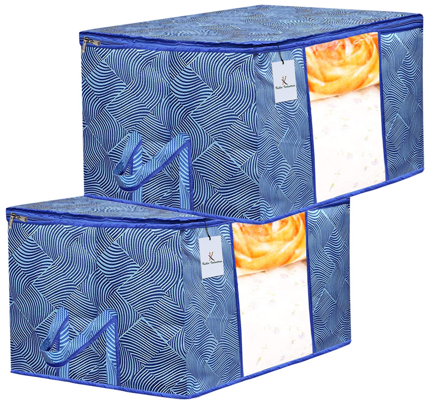 Kuber Industries NonWoven Rectangular Laheriya Design Non Woven Underbed Blanket Cover With Transparent Window Storage Organize