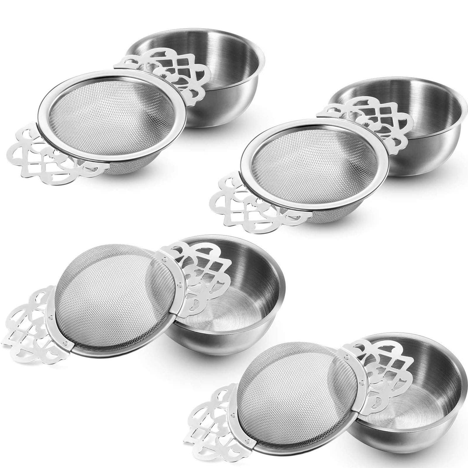 Empress Tea Strainers With Drip Bowls, Mesh Tea Infuser Stainless Steel Loose Leaf Tea Filter With Handles For Better Tea Experi