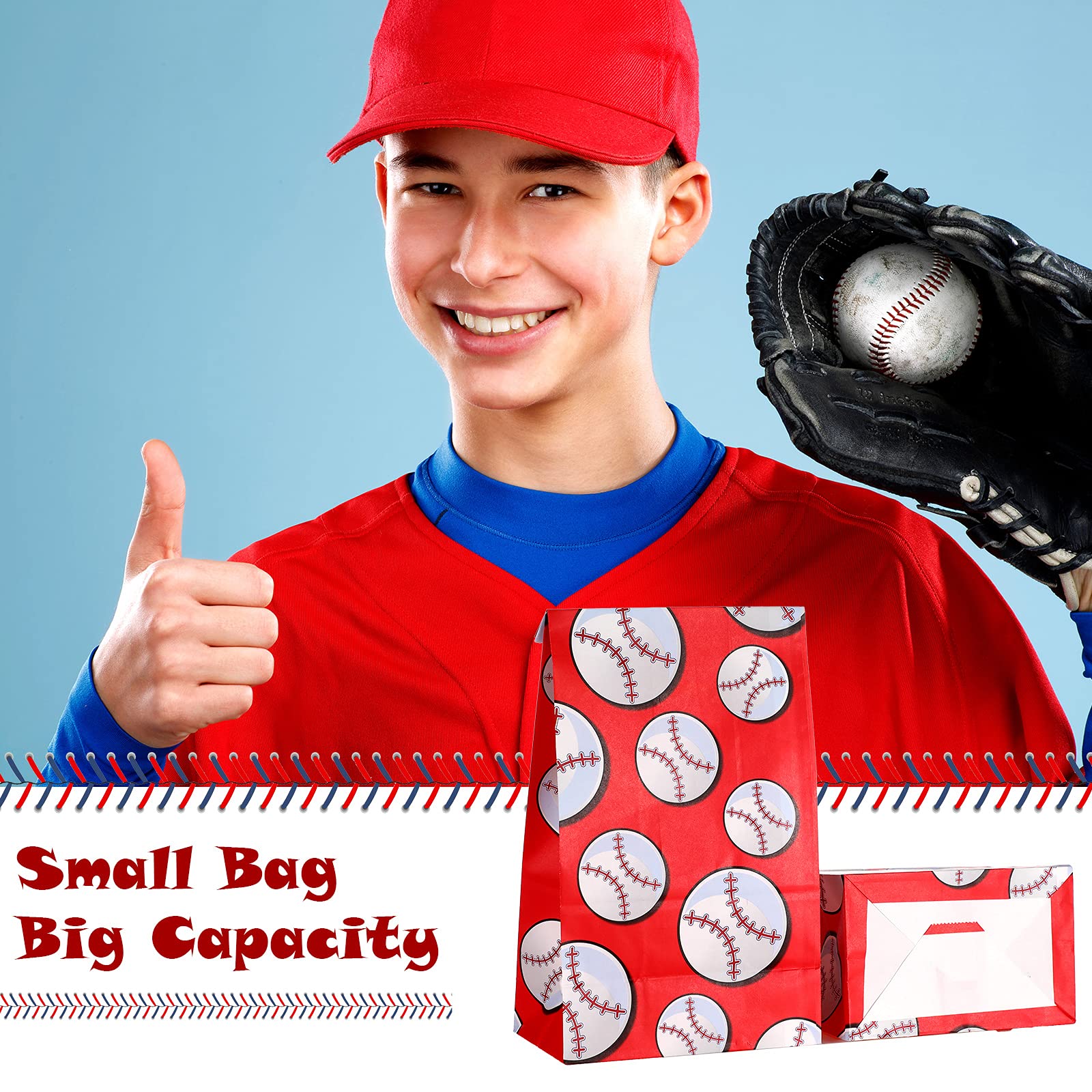 30 Pieces Baseball Party Bags Gift Bag Baseball Print Paper Candy Bags Baseball Party Favor Goodies Bags Baseball Treat Bags For