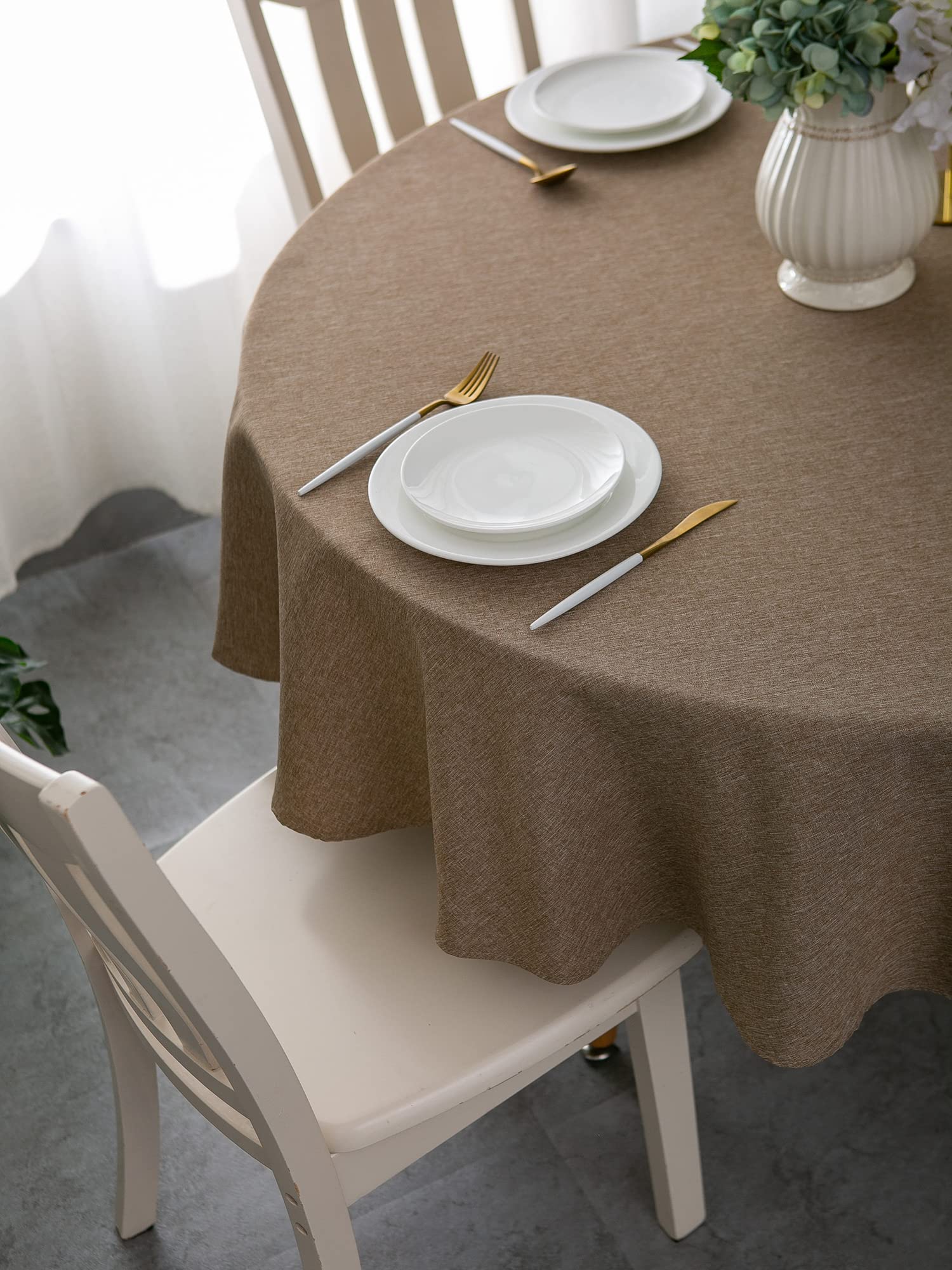 Tektrum 70 Inch Round Faux Linen Textured Tablecloth Table Cover - Waterproof/Spill Proof/Stain Resistant/Wrinkle Free/Heavy Dut