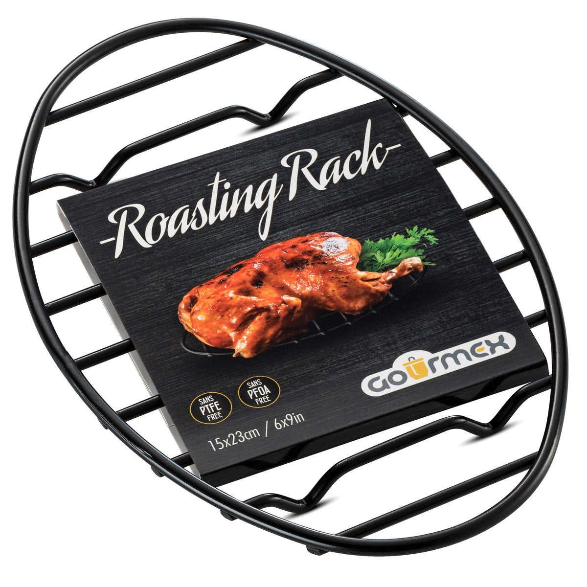 Gourmex Black, Oval Oven Roasting Rack With Integrated Feet | Ideal For Cooking, Baking, Roasting, Cooling And Grilling | Non-St