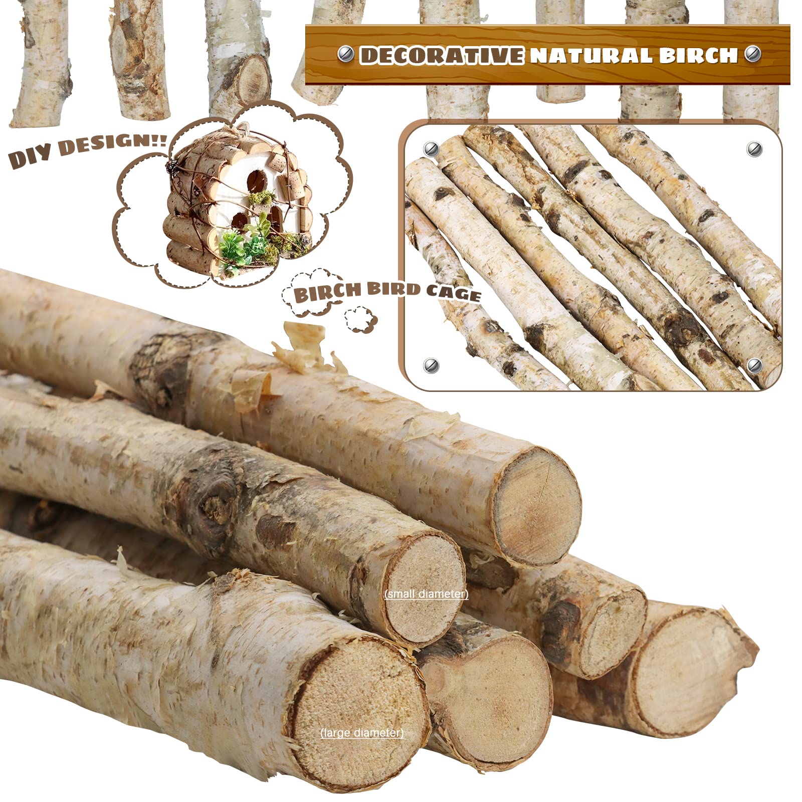 Uplama 6Pack Small Birch Logs For Fireplace Unfinished Wood Crafts Diy Home Decorative Burning,Fireplace Log Set (0.78''-1.18''