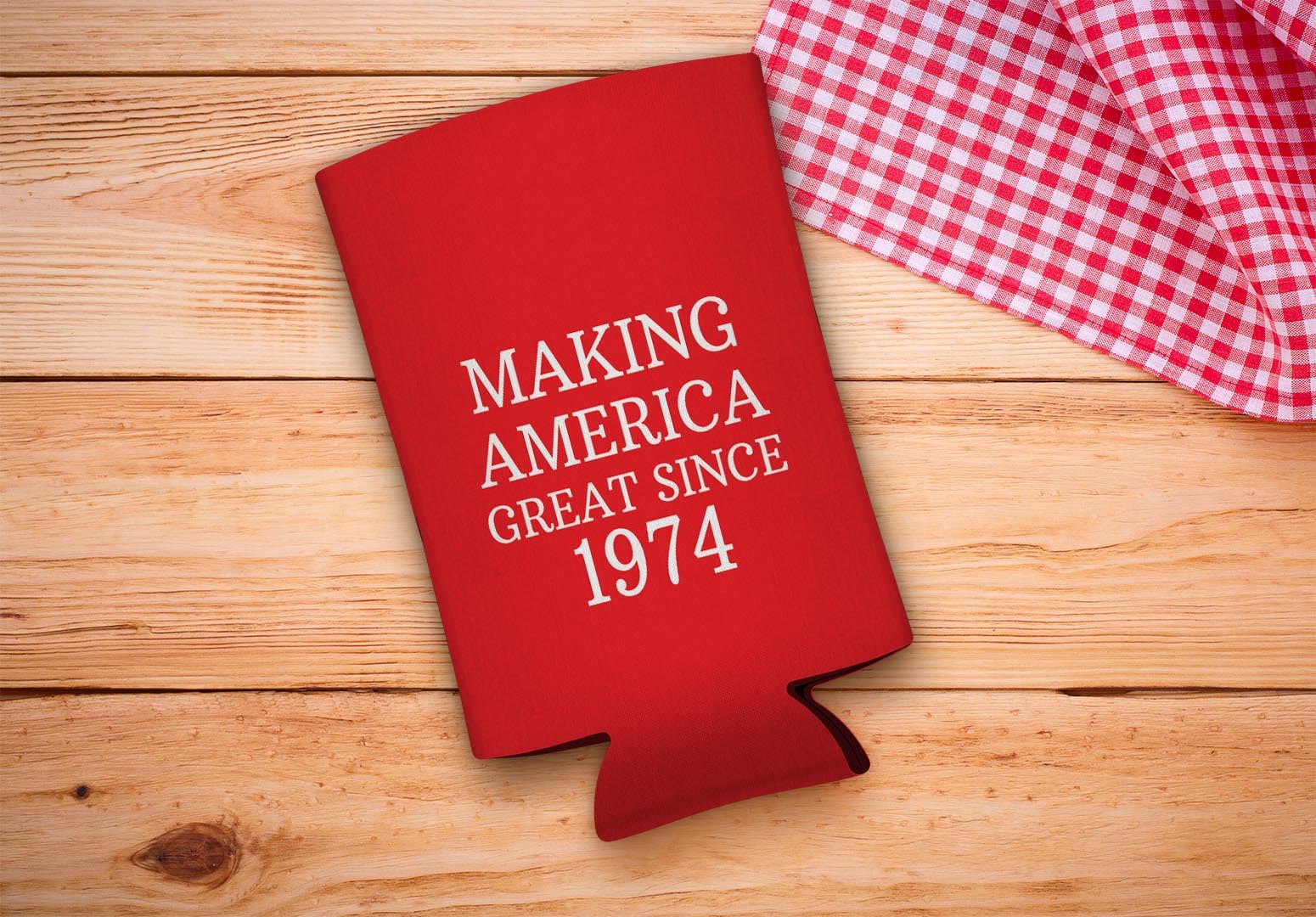 50Th Birthday Coolie Making America Great Since 1974 12-Pack Ultra Slim Can Coolies Red