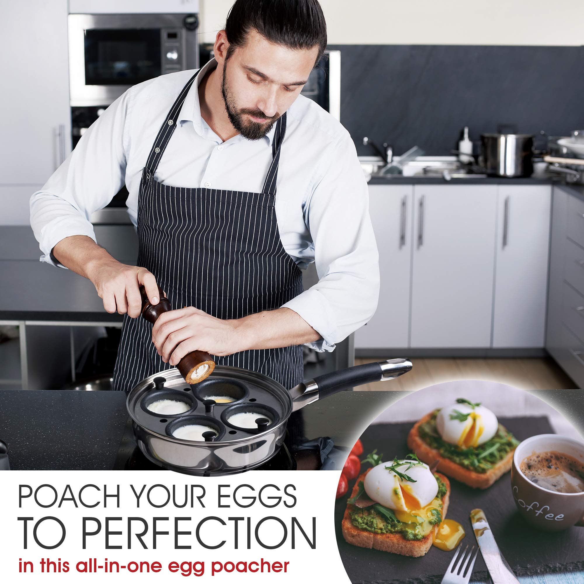 Modern Innovations Egg Poacher Pan For Perfect Poached Eggs, Nonstick Cups Poached Egg Maker Pan, Stainless Steel Easy Egg Cooke
