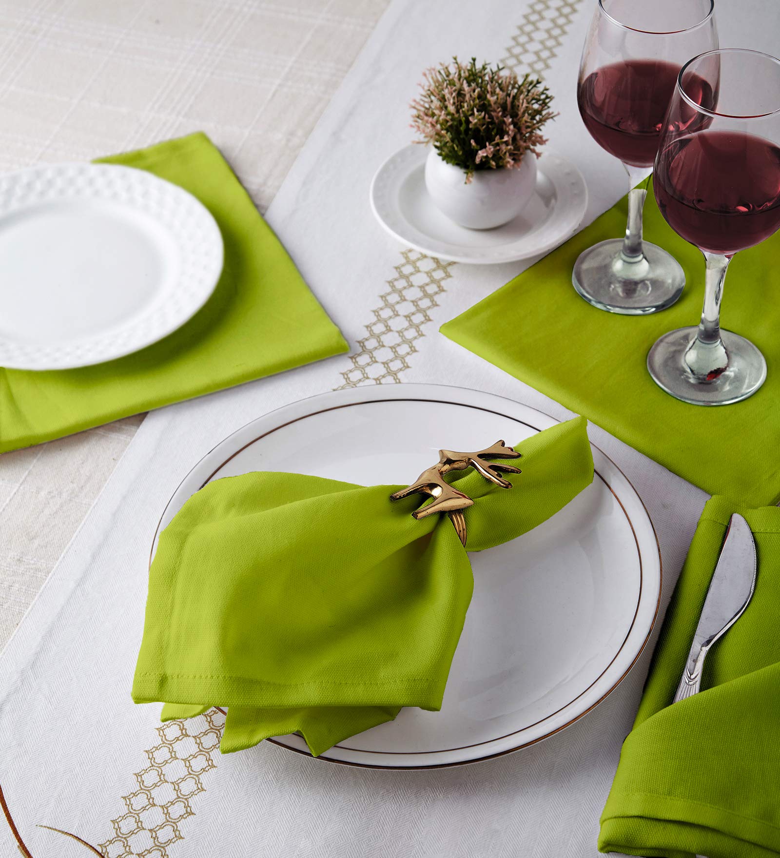 Encasa Cotton Cloth Napkins | Set Of 12 | Size 17 ''X17 '' | Lime Green Solid Color | Machine Washable