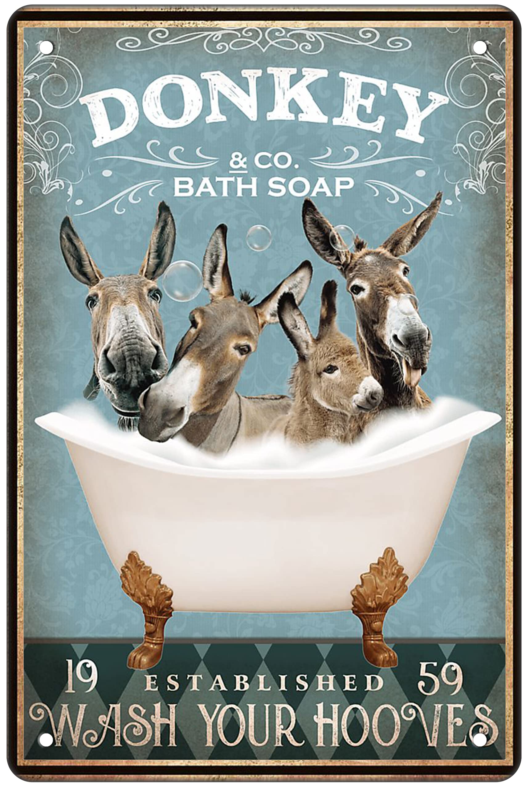 Funny Donkey Decor Bathroom Decor Bathtub Decor Donkey Lovers Donkey Accessories Farm Decor Donkey Signs Wall Art Poster Retro M