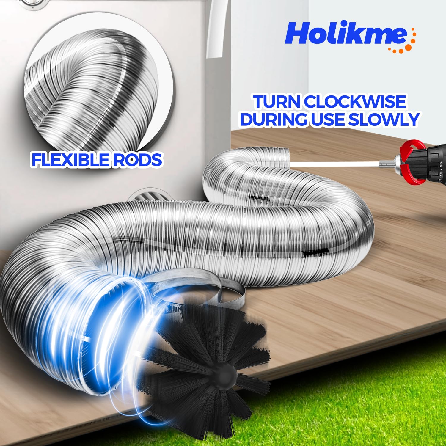Holikme 30 Feet Dryer Vent Cleaner Kit Flexible Lint Brush with Drill Attachment  Extends Up to 30 Feet for Easy Cleaning  Synthetic Brush Head  Use with or Without a Power Drill