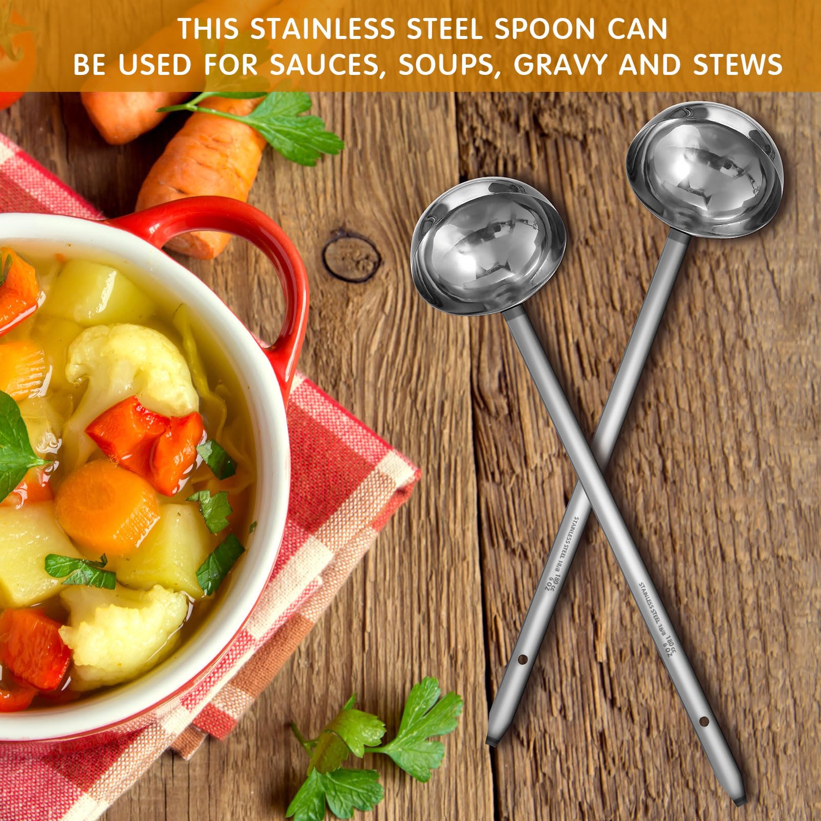 Meekoo 3 Pieces Stainless Steel Ladle Soup Handle Ladle With Pouring Rim For Kitchen Cooking Soup Sauce (6 Oz)