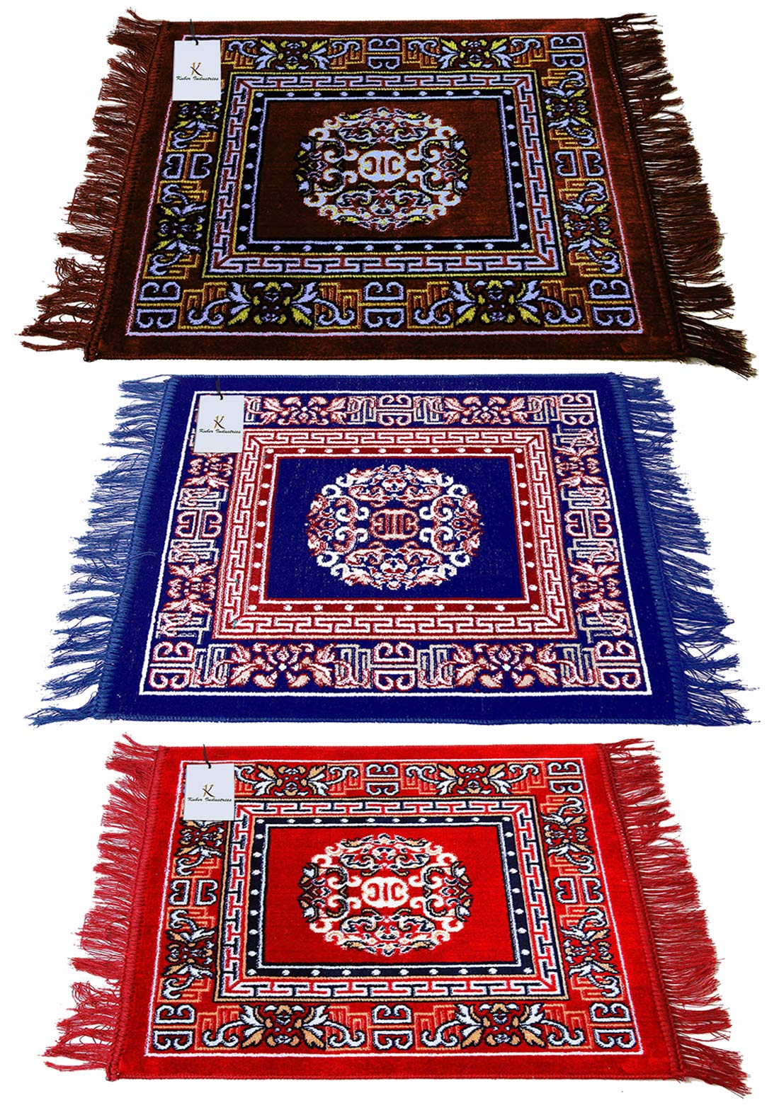 Kuber Industries 3 Pieces Velvet Prayer Mat/Aasan/Pooja Mat/Meditation Rectangular Shape Mat/Multipurpose Velvet Rug Mat 2 Ft X 