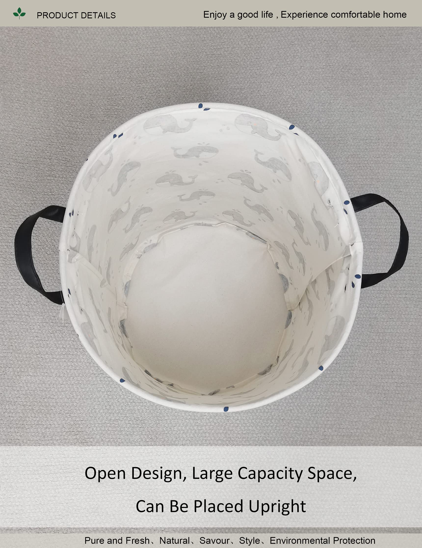 ONOEV Round waterproof laundry basket?foldable storage basket?laundry Hampers with handle?gift basket suitable for children's room and toy storage (whale)