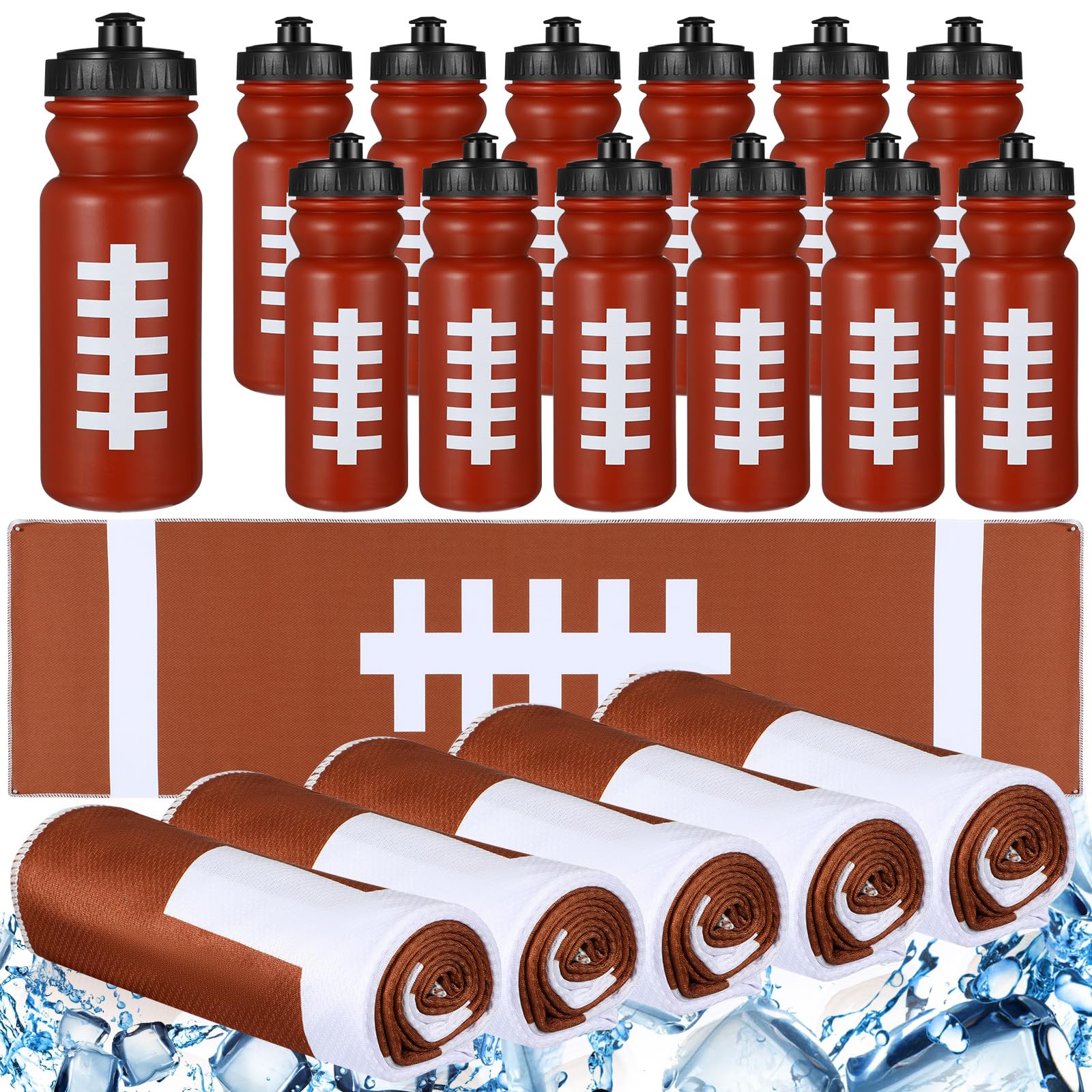 HunnmingRe 24 Pieces Football Team Gifts Set Include 12 Pcs 20 oz Plastic Football Water Bottles Bulk 12 Pcs 40x12 Cooling Tow