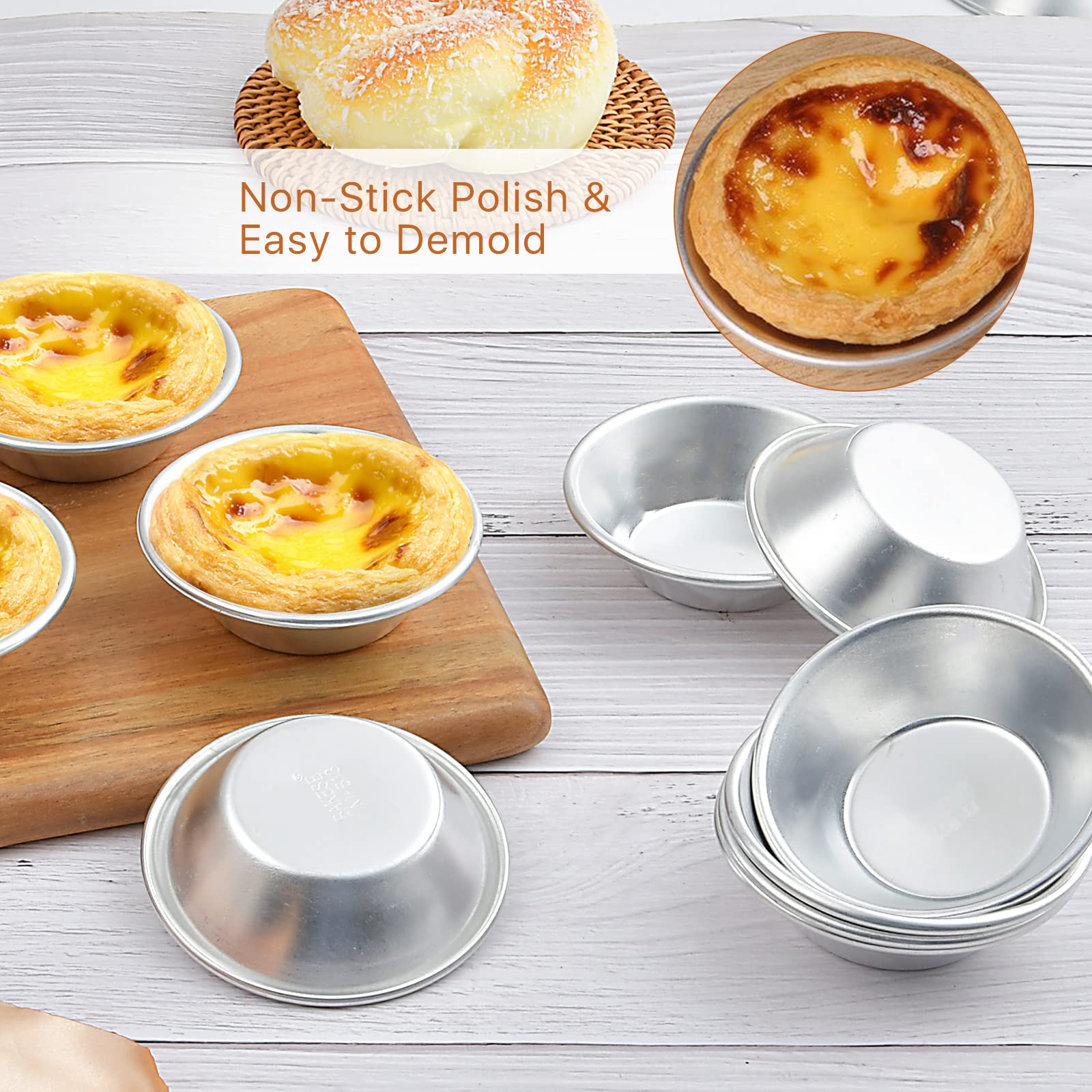 Milkary 25 Pack Egg Tart Molds, Puto Molder Cookie Steamer Dessert Molds, Small Aluminum Nonstick Pans Pie Molds For Baking Pies