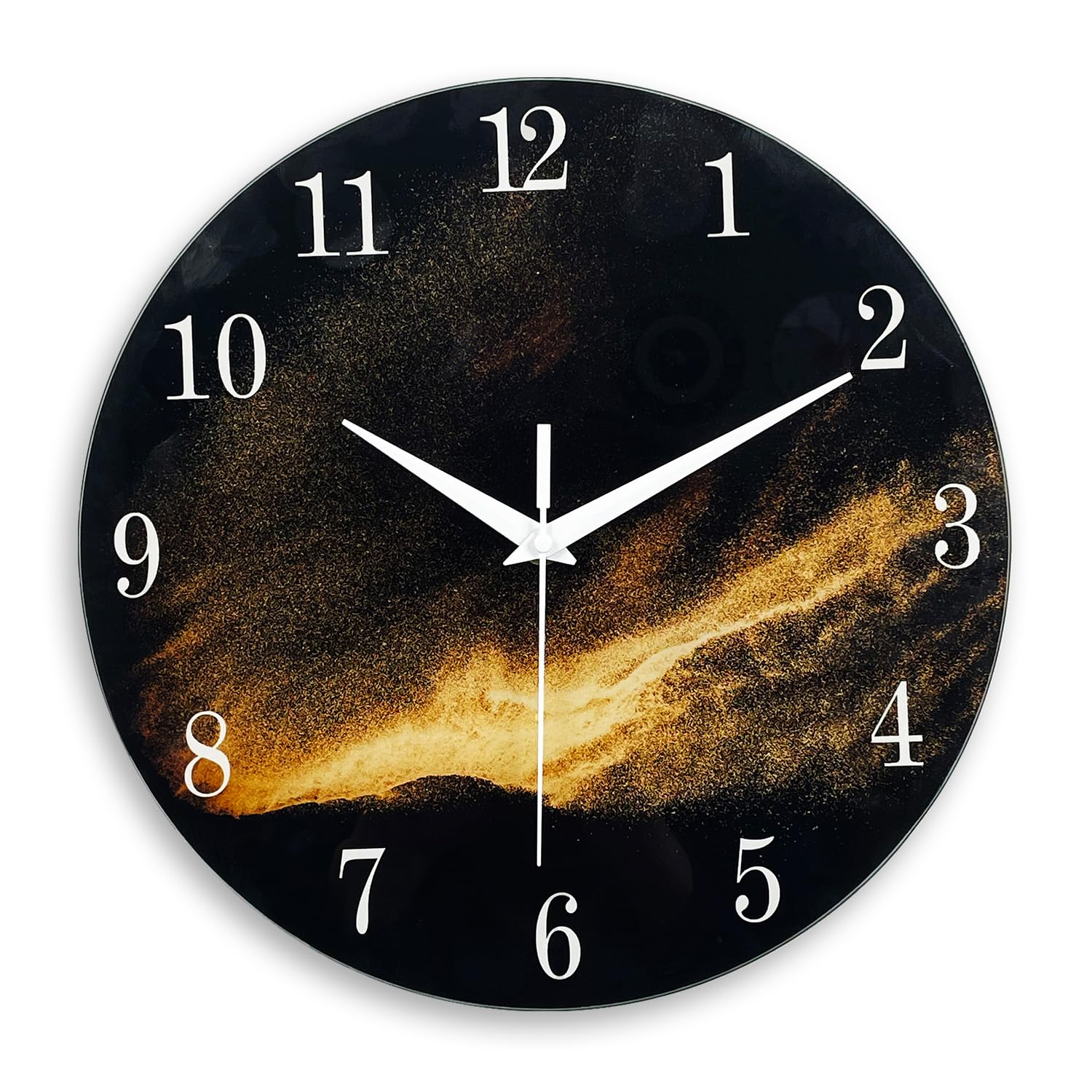 Constantplanet Black Wall Clock For Living Room 14 Inch Glass Wall Clock Battery Operated Silent Wall Clock For Bedroom Office