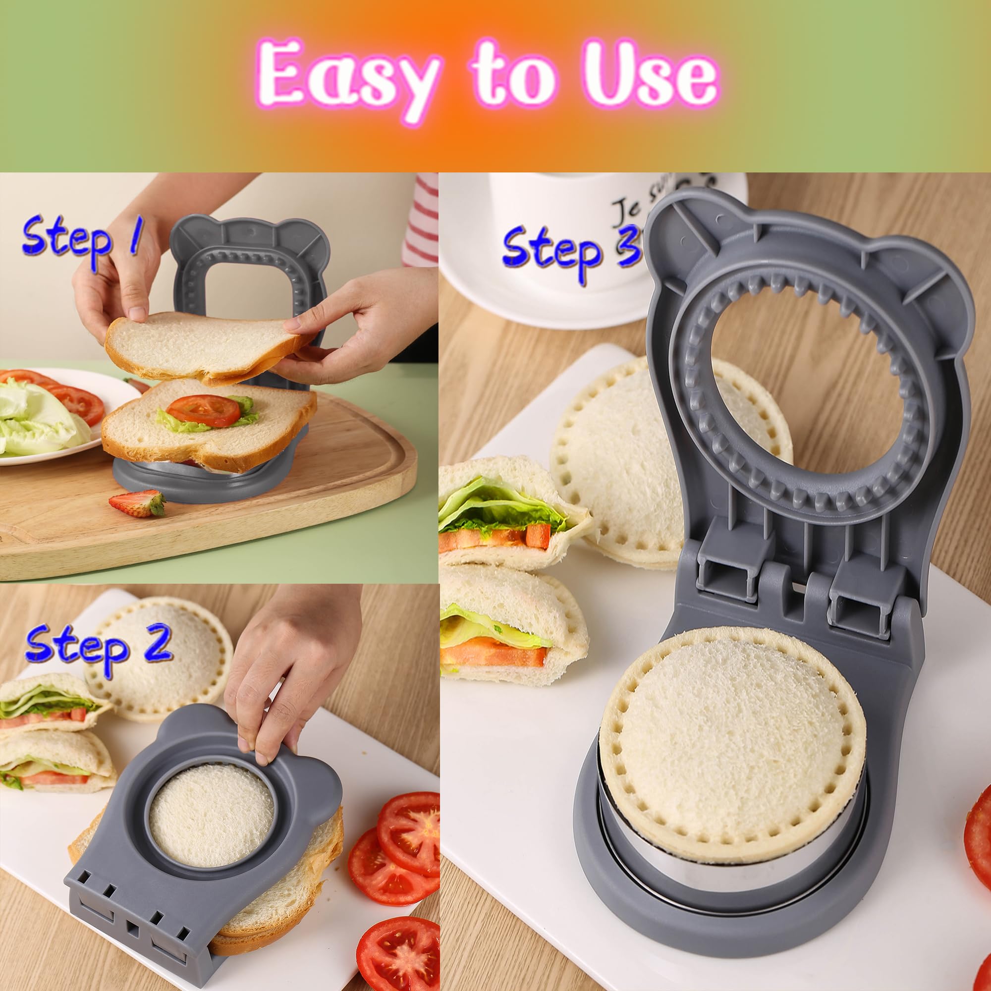 Bosidetool Sandwich Cutter And Sealer, Decruster Sandwich Maker For Kids Lunch Uncrustable Sandwich Maker,Easy For School Lunchb