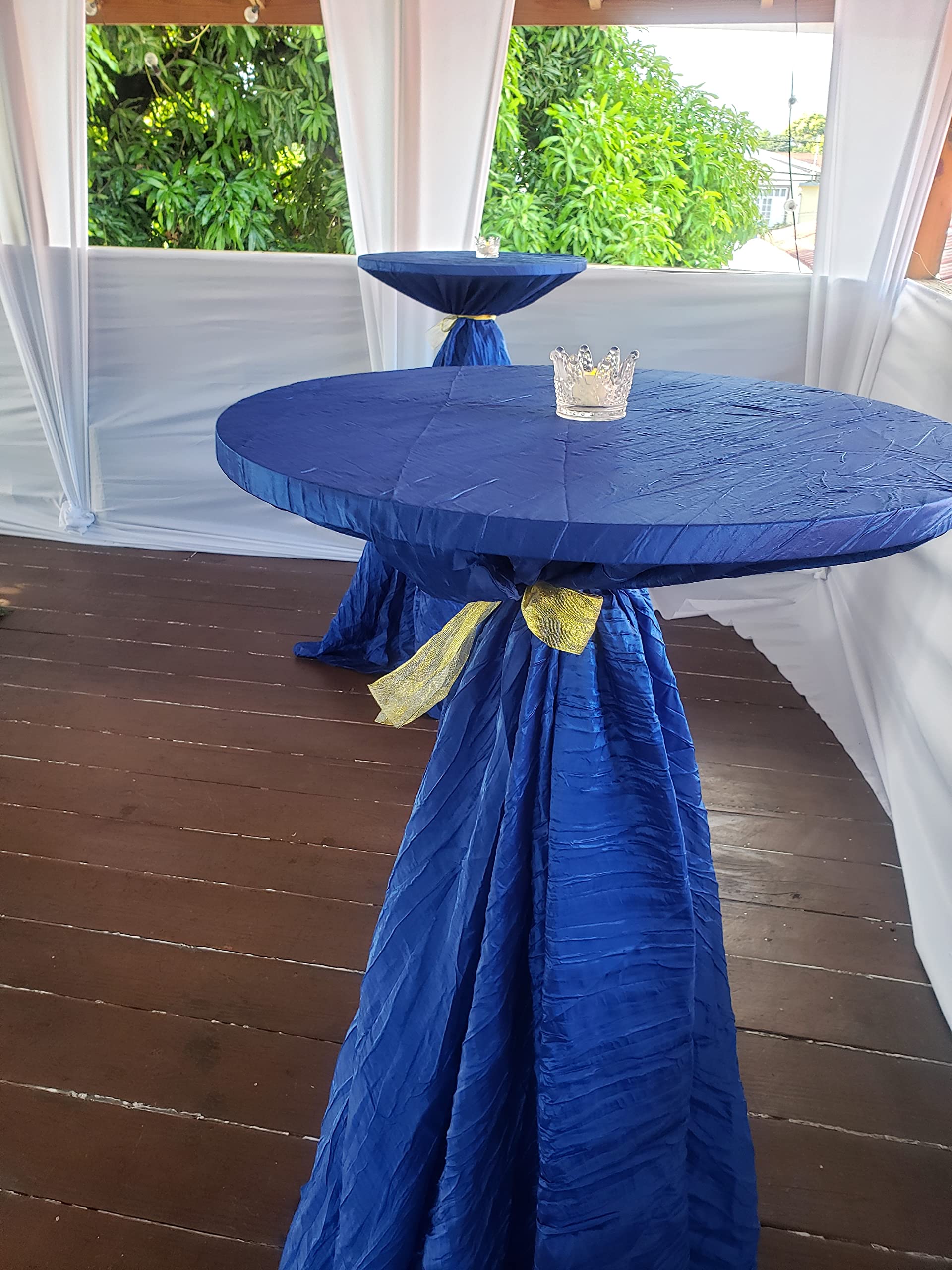 Your Chair Covers - 120 Inch Round Crinkle Taffeta Tablecloth - Royal Blue, Crushed Shiny Dining Table Cloth For Wedding Party B