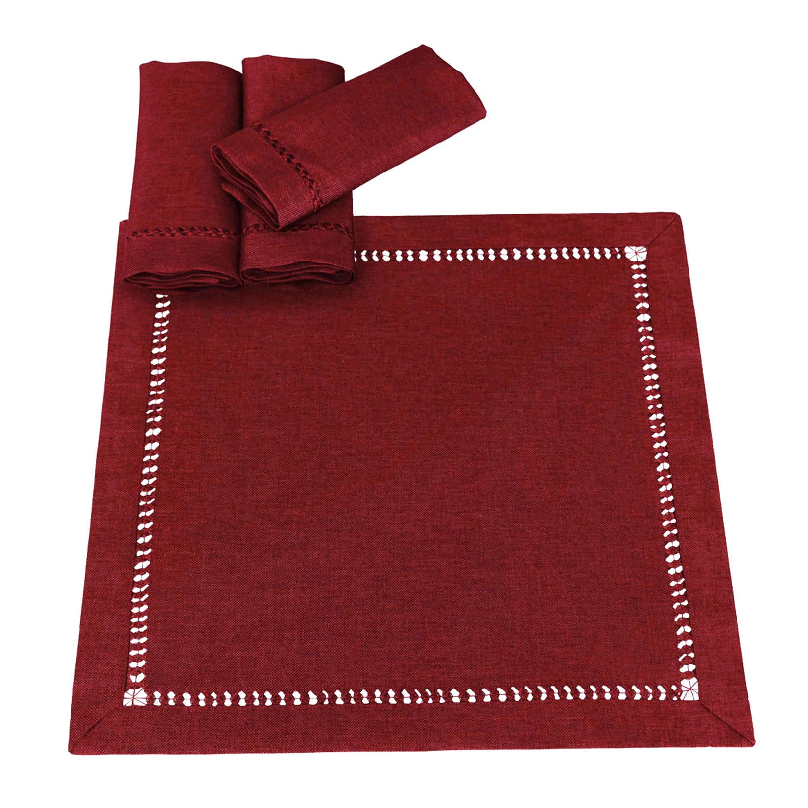 Grelucgo Handcrafted Solid Color Napkins, Double-Hemstitched (Burgundy, 18 X 18 Napkins (Set Of 4))