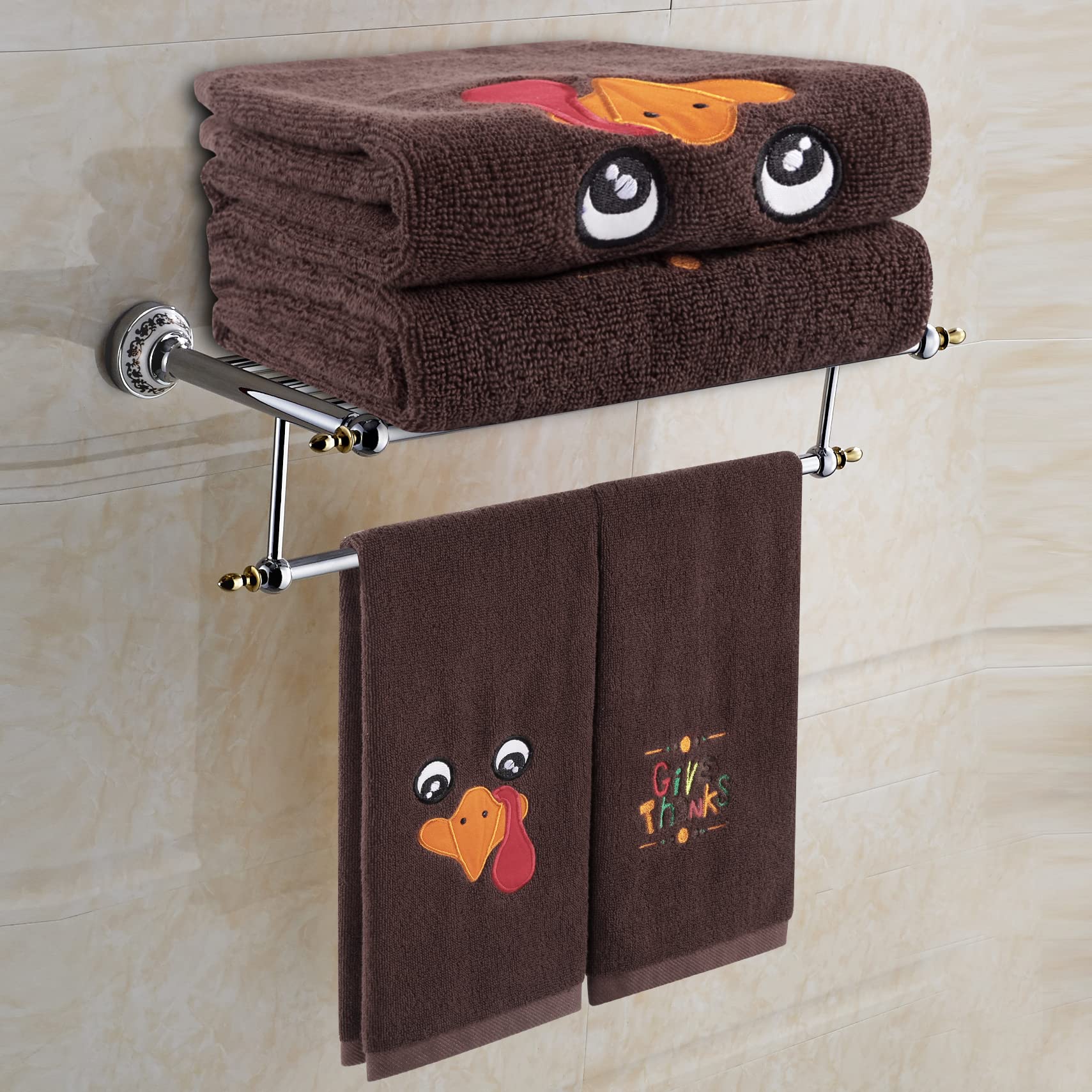 Quera 2 Pack Thanksgiving Hand Towels Turkey Embroidered Premium Luxury Decor Fall Bathroom Decorative Dish Set For Drying, Clea