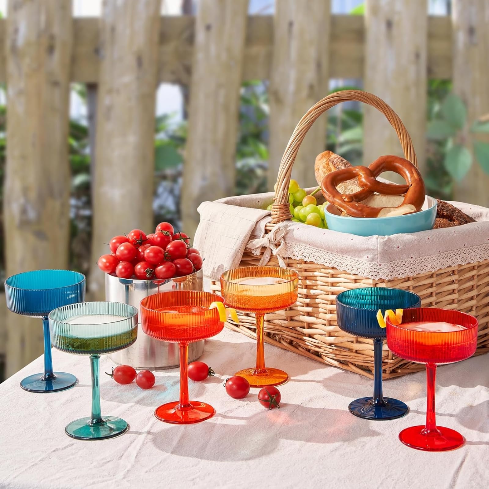 Shatterproof Acrylic Ribbed Vintage Art Deco Martini Set of 6