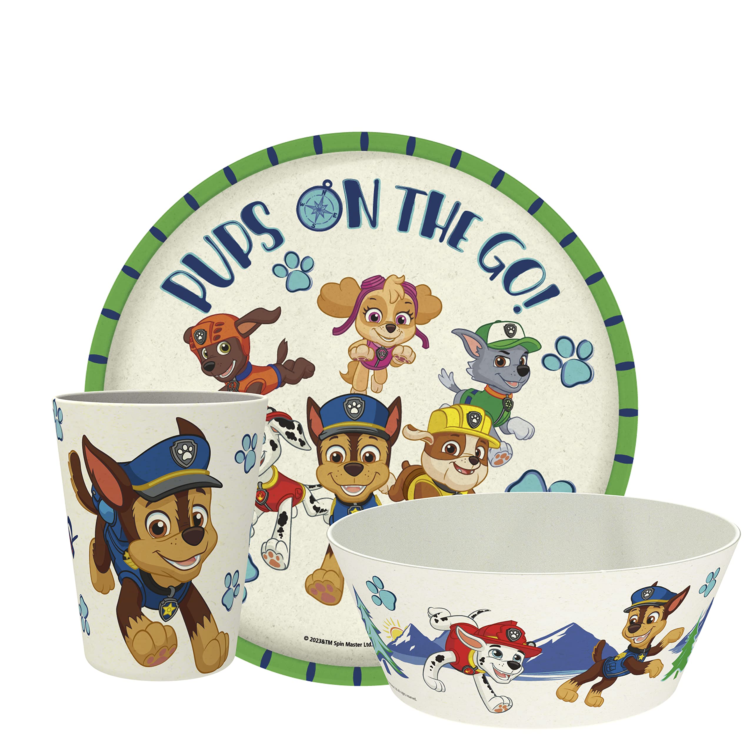 Zak Designs Paw Patrol Kids Dinnerware Set 3 Pieces, Durable And Sustainable Melamine Bamboo Plate, Bowl, And Tumbler Are Perfec