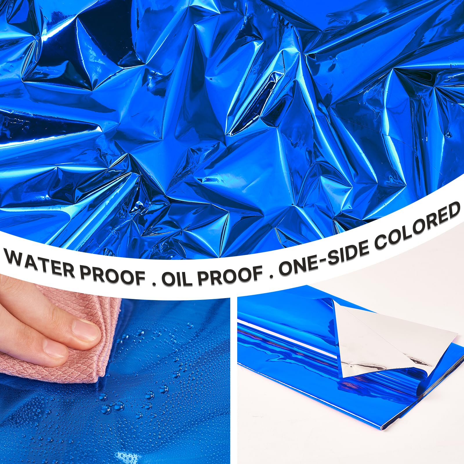 Partywoo Blue Foil Tablecloth, 3 Pack 54 X 108 Inch Rectangle Tablecloth, Foil Tablecloth For 6 To 8 Foot Table, Metallic Table