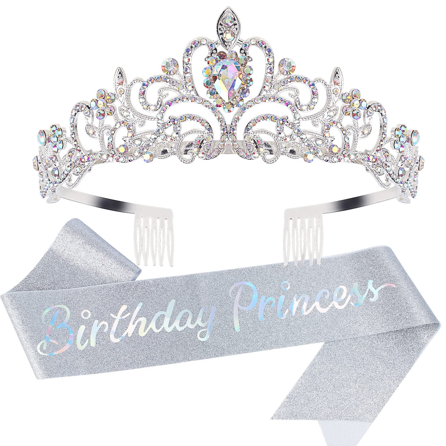 Velscrun Princess Crown, Happy Birthday Girl Tiara, Birthday Princess Sash Crowns For Women, Princess Cake Topper Headband, Birt