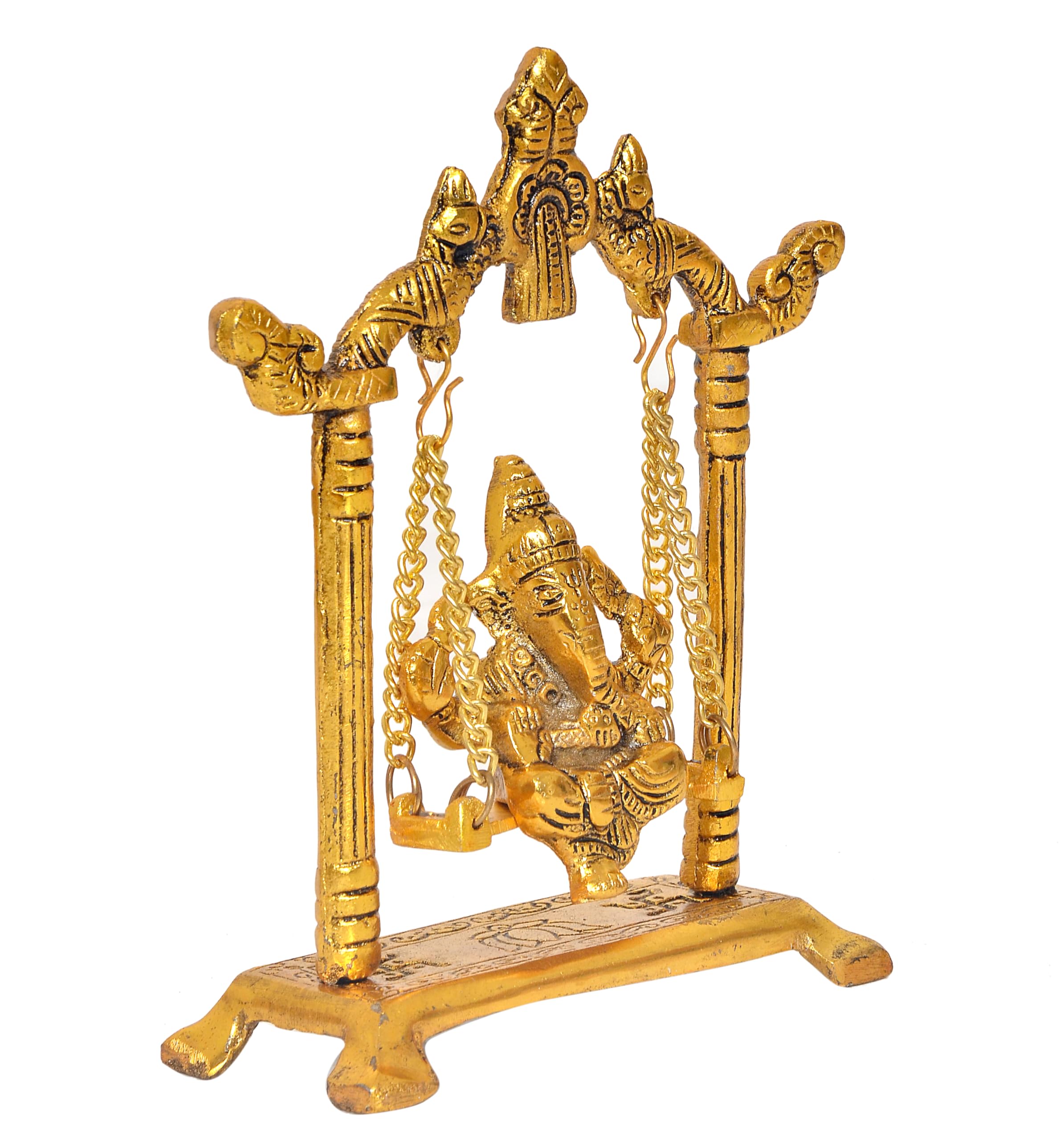 Dattatreya Metal Ganesh Ji Jhula Idol,Ganpati Idol On Swing Jhula For Home Decor Pooja Mandir Decorative Showpiece(Height 7 Inch