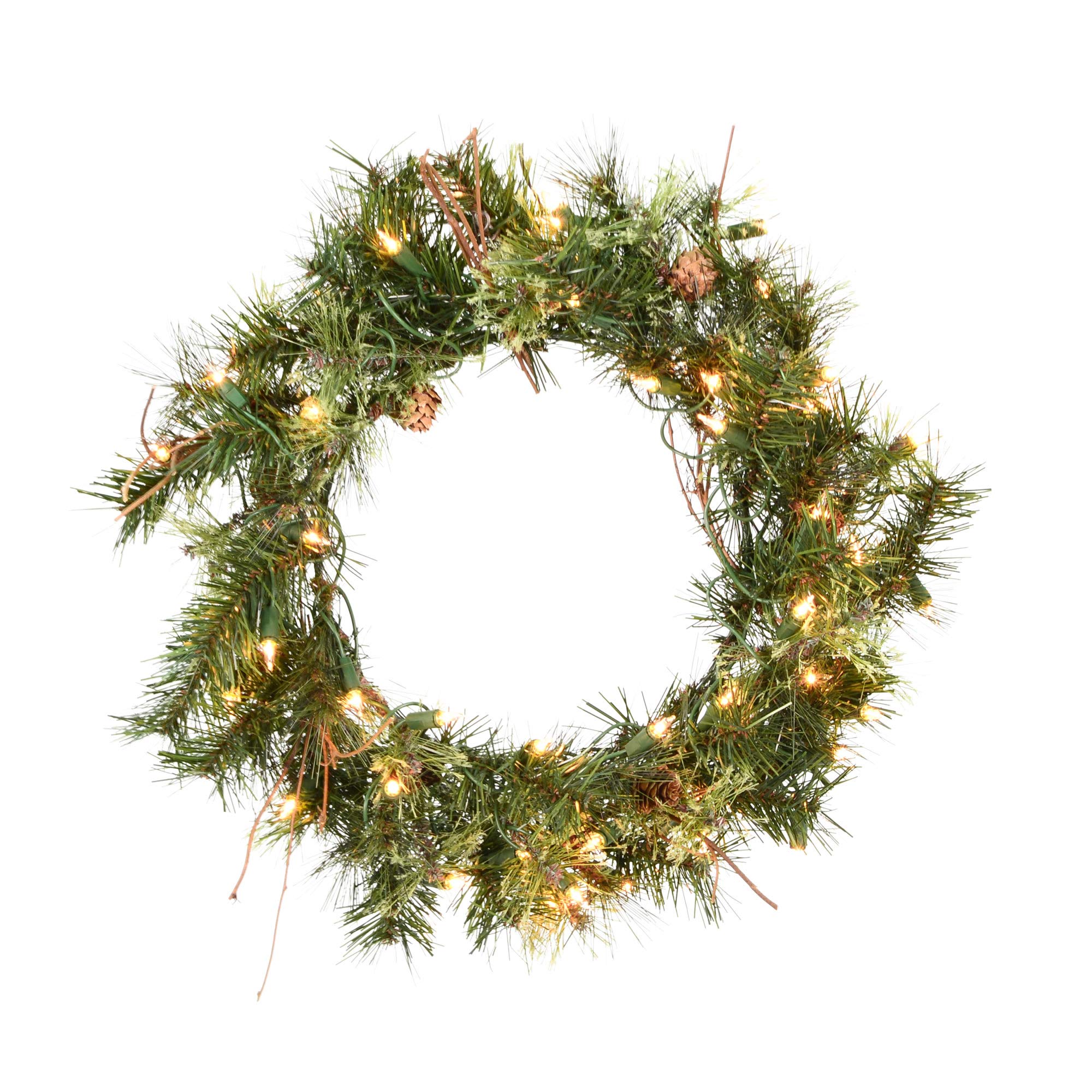 Vickerman 48 Mixed Country Pine Artificial Christmas Wreath, Clear Dura-lit Incandescent Lights - Faux Mixed Needle Christmas Wr