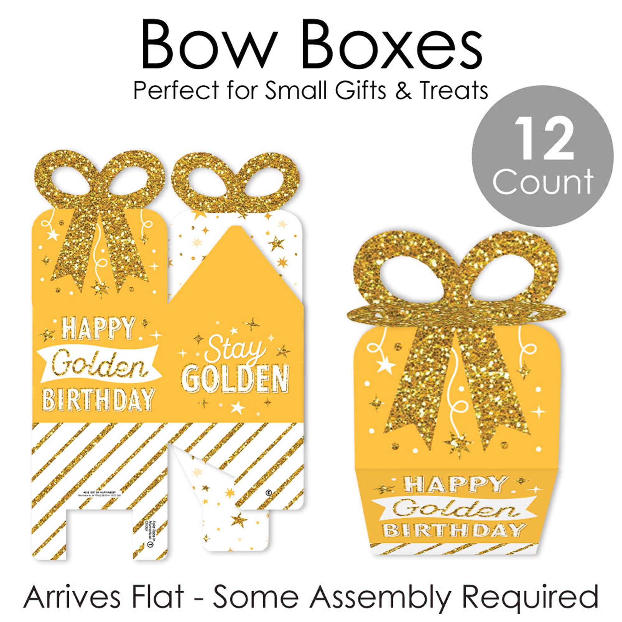 Big Dot Of Happiness Golden Birthday - Square Favor Gift Boxes - Happy Birthday Party Bow Boxes - Set Of 12