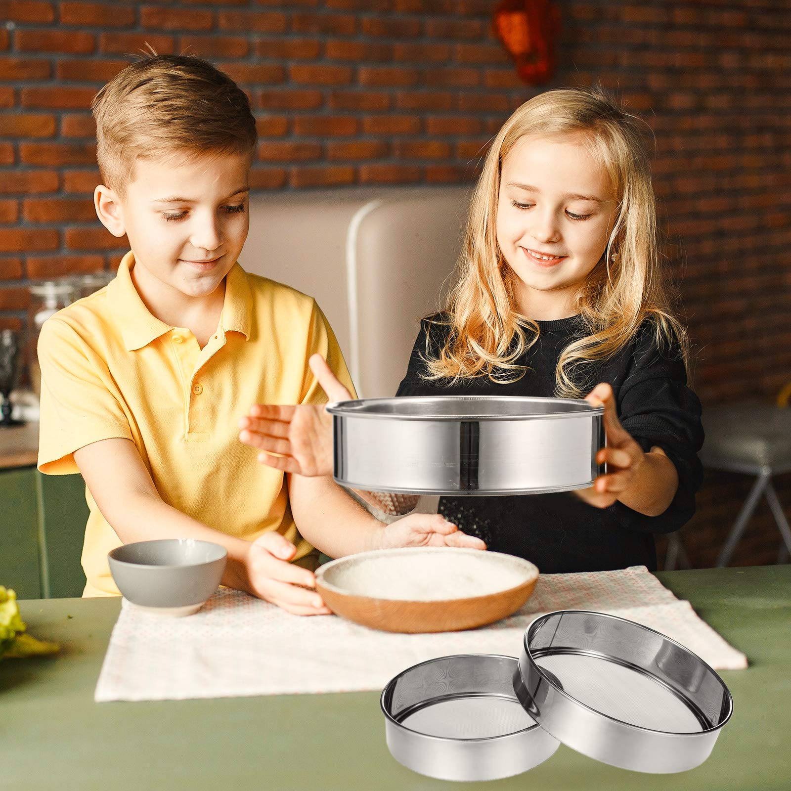 3 Pieces Stainless Steel Round Flour Sifter 6 Inch And 8 Inch 60 Mesh 7 Inch 40 Mesh Sieve Fine Mesh For Bake Decorate Cakes, Pi