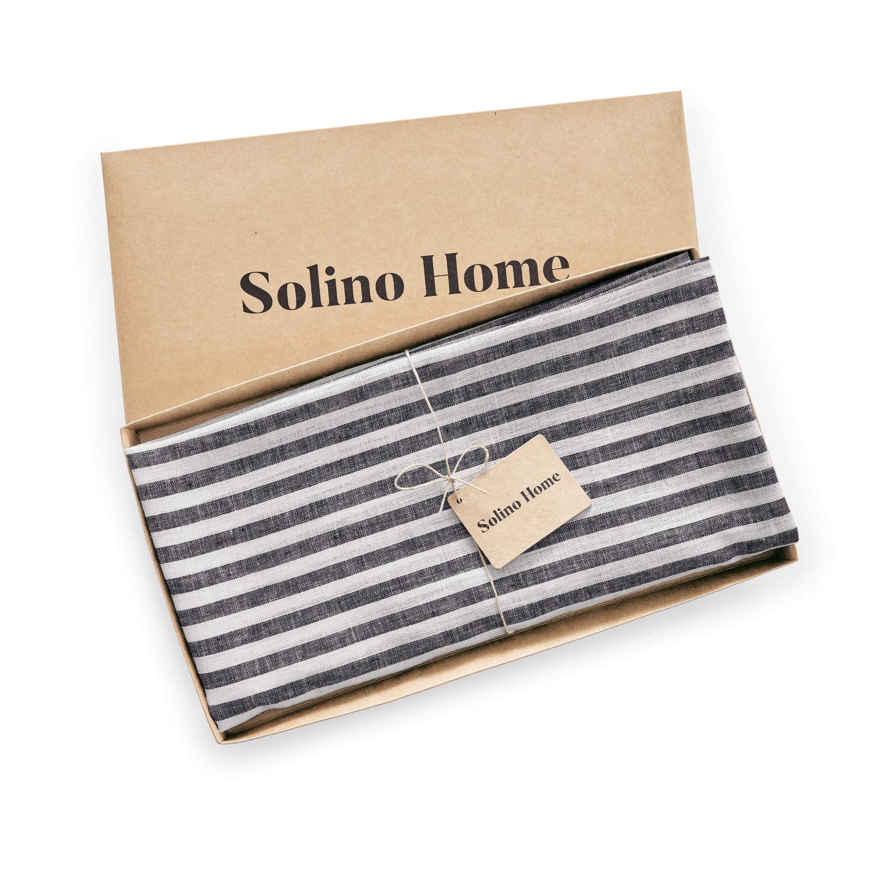 Solino Home Stripe Linen Round Tablecloth - 100% Pure Linen Black And White Tablecloth 60 Inch Diameter For Spring, Easter - Han