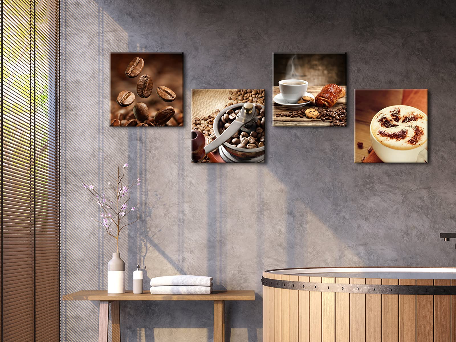 Wieco Art 4 Panels Coffee Bean Kitchen Canvas Wall Art Coffee Cup Canvas Prints Wall Decor Dining Room Canvas Art Contemporary P