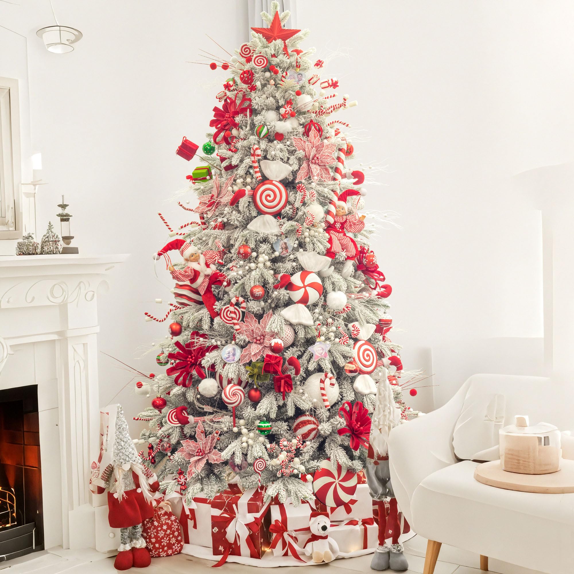 KI Store Flocked Blue Christmas Tree 6ft Artificial Xmas Tree with Flocking Blue Snow Unlit for Patriotic Decor Memorial Day Ind