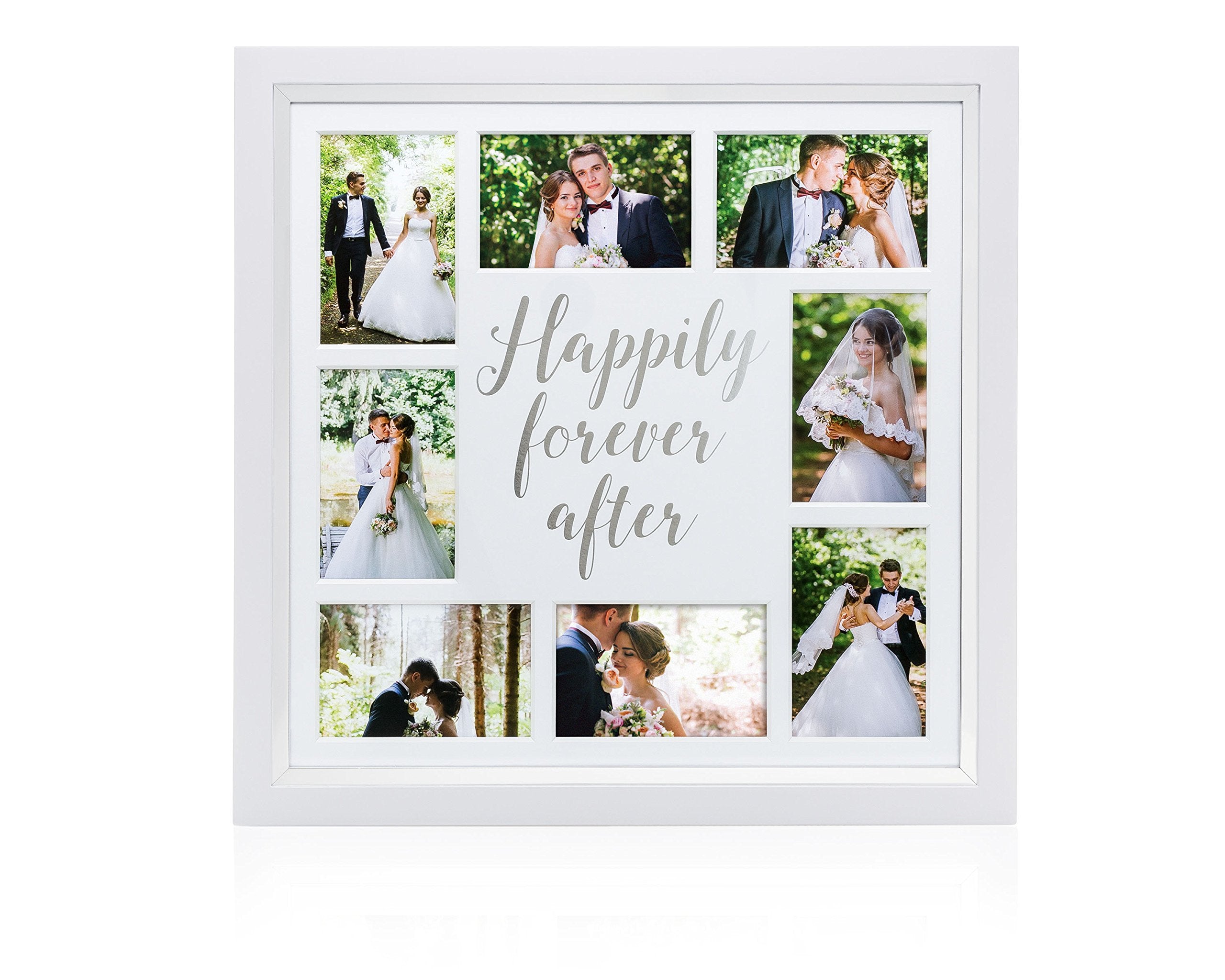 Pearhead Happily Forever After Wedding Collage Picture Frame, Wedding Gifts, Newlyweds, White