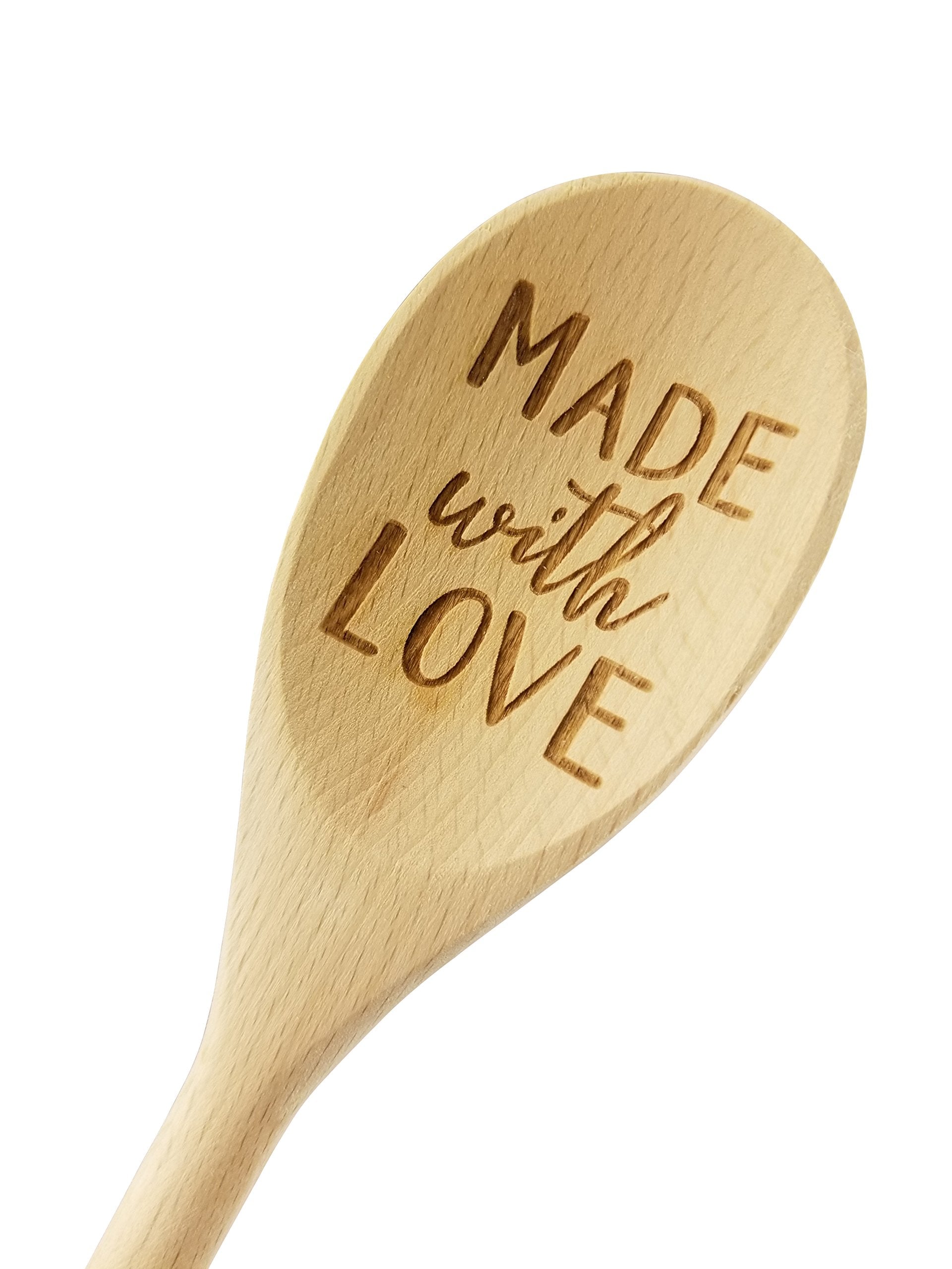 Wedding Collectibles Made With Love Wooden Spoon (14    Long) Engraved Serving Kitchen Accessory | Smooth, Natural Beechwood | R