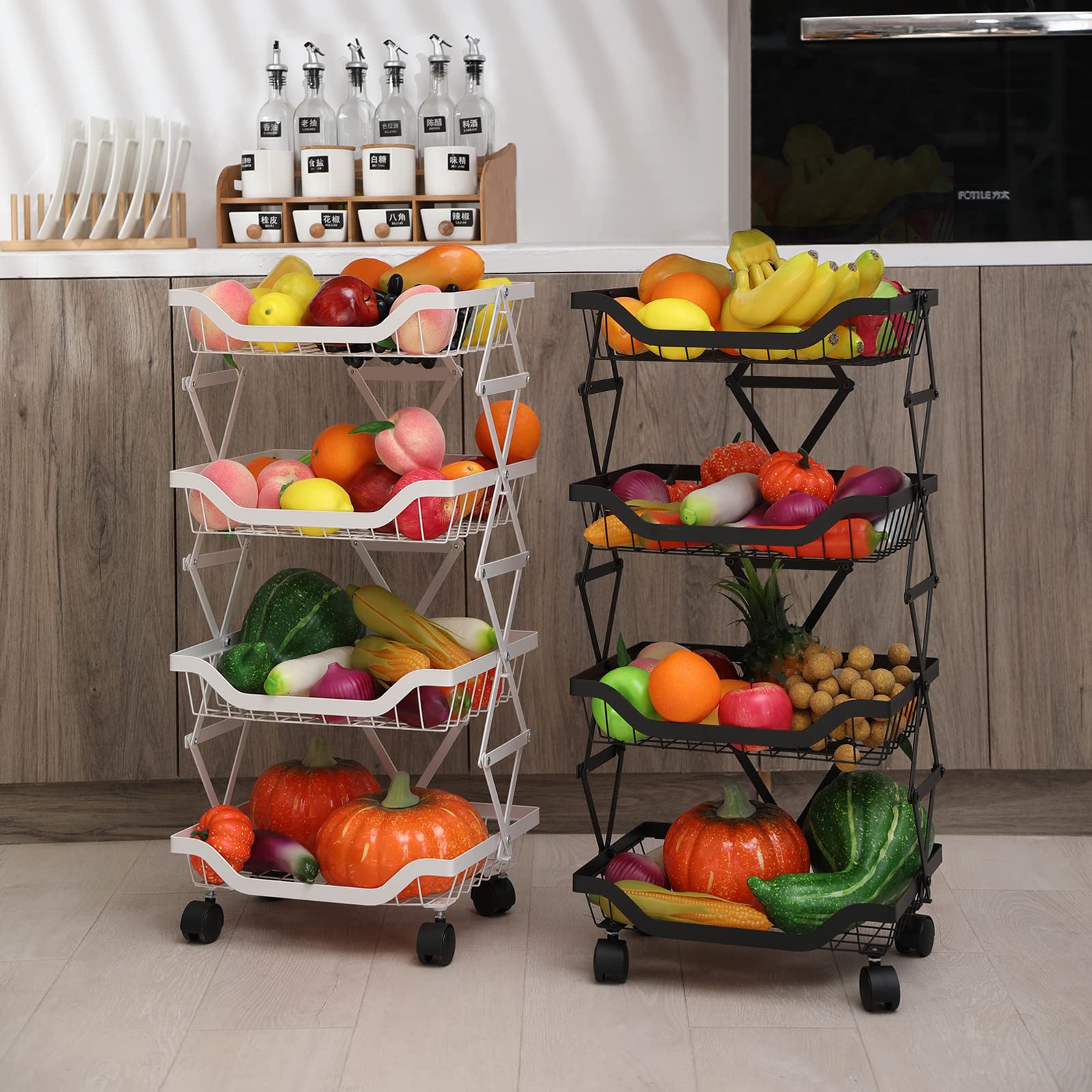 Brian & Dany 4-Tire Fruit And Vegetable Storage Rack, Fresh Vegetable Storage Basket Container For Kitchen (Black)