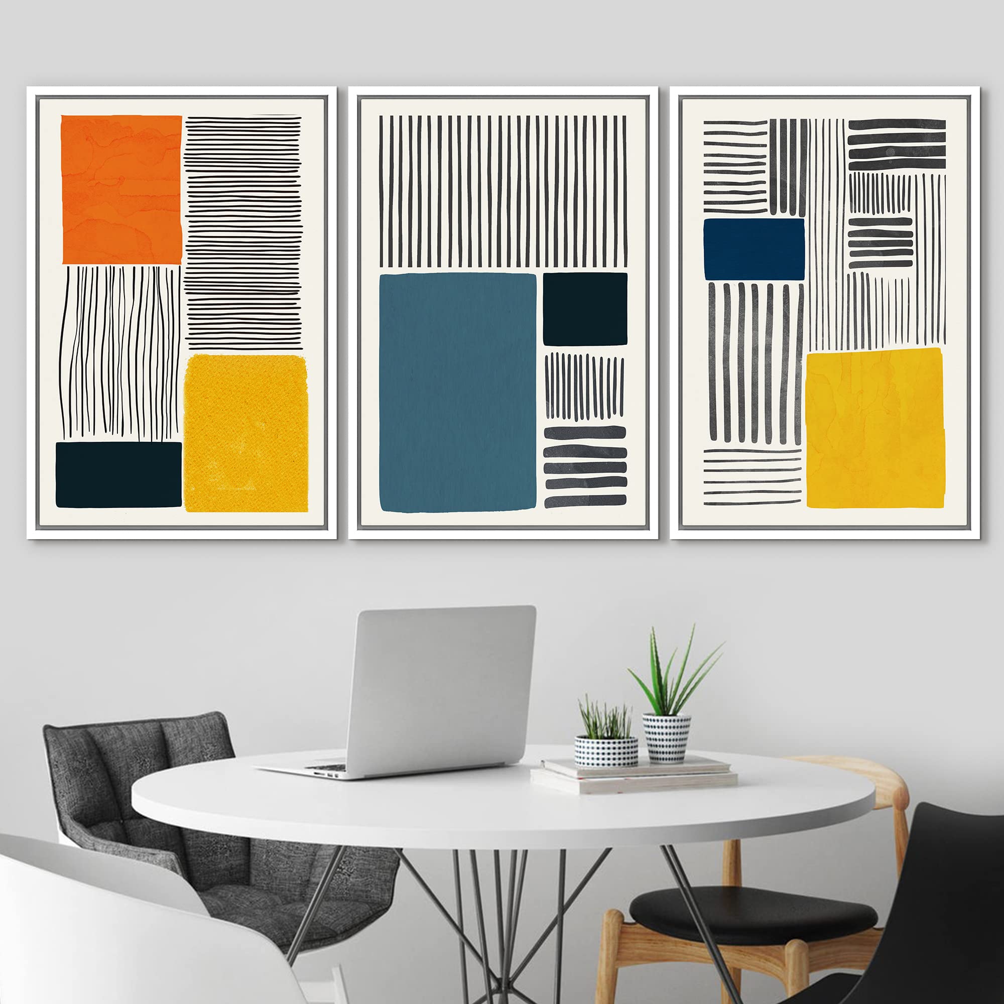Idea4Wall Framed Canvas Print Wall Art Set Mid-Century Vibrant Color Block Polygons Abstract Shapes Illustrations Minimalism Boh