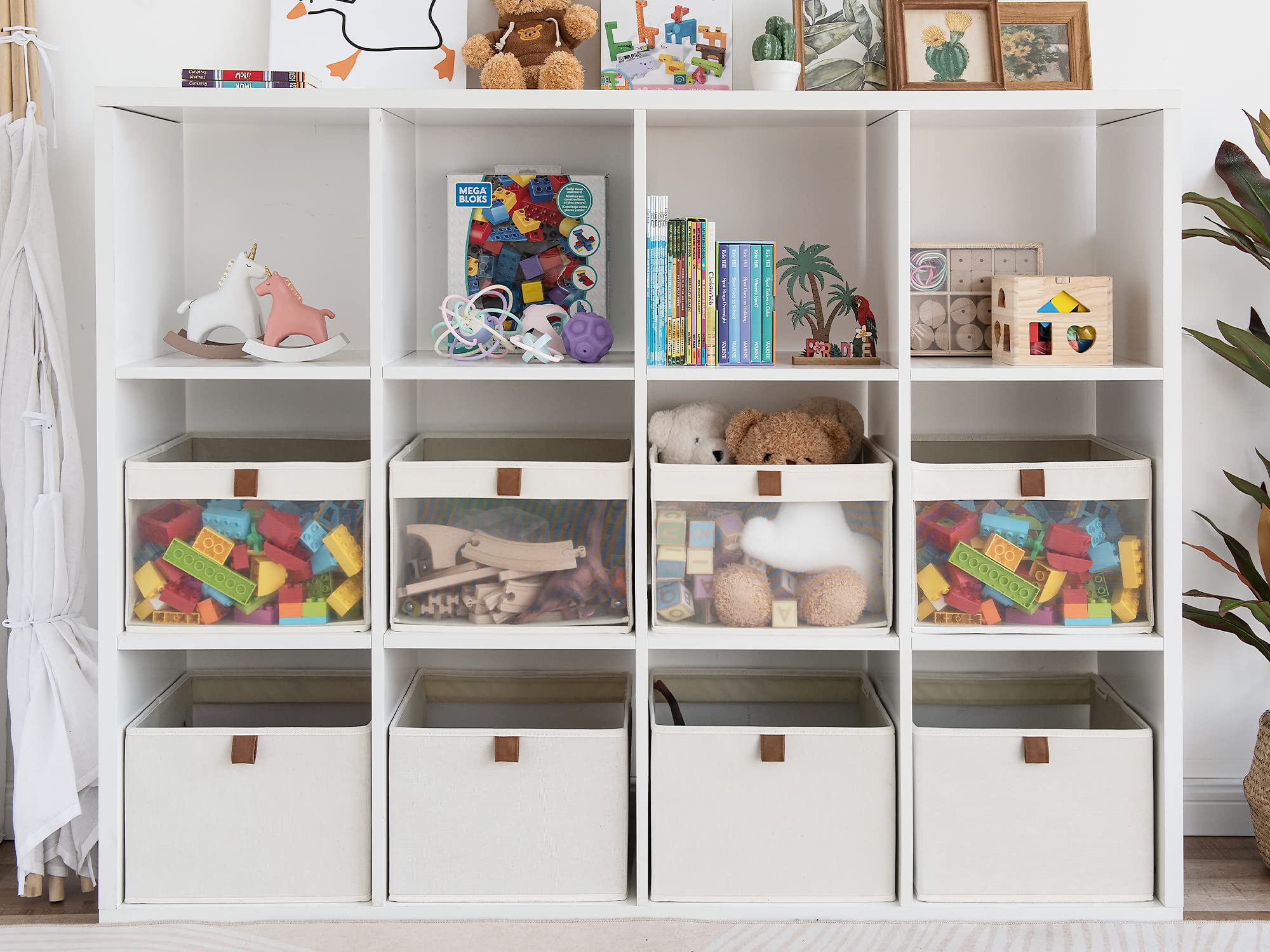 Storageworks Closet Storage Bins With Clear Window And 2 Handles, Foldable Clothing Bins For Shelves, Large Fabric Organizer, Be