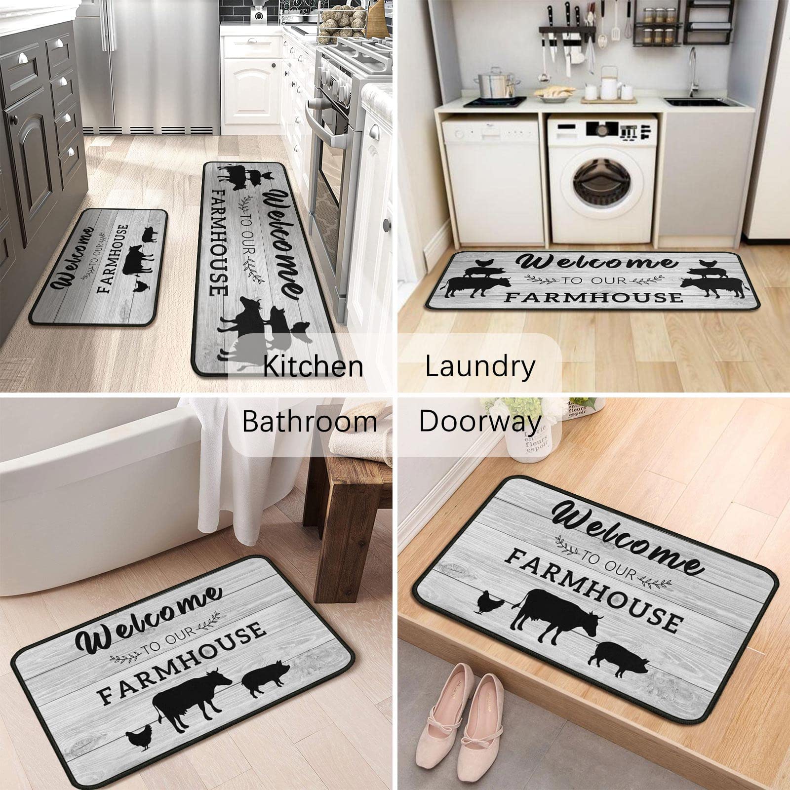 Protikol Farmhouse Style Kitchen Rugs Set 2 Pieces Non Skid Kitchen Floor Rugs And Mats Kitchen Runner Rug Comfort Soft Standing