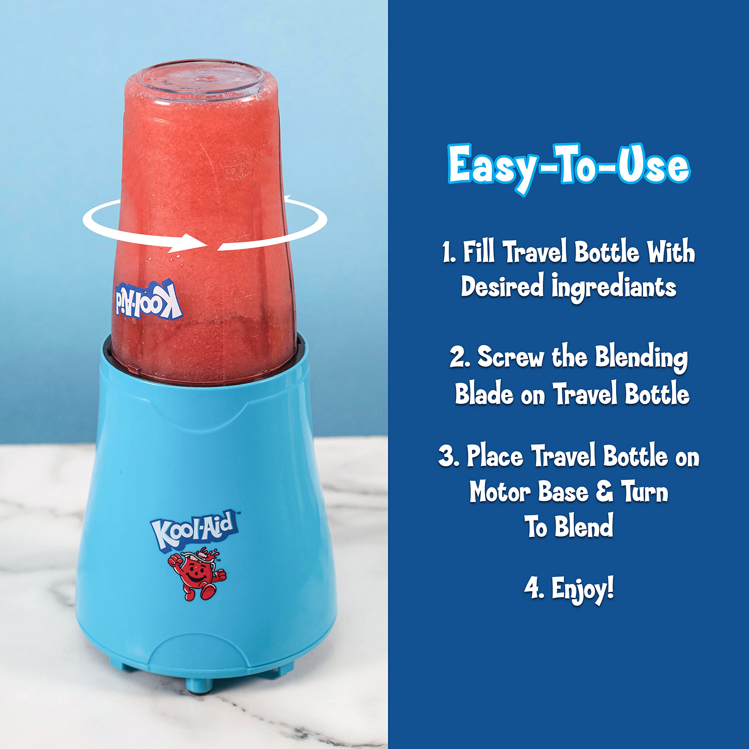 Nostalgia Kool-Aid Slush N Go Personal Blender For Smoothies, Slushies, Shakes, And Fruit Blends, Includes Two 15 Oz Travel Bott