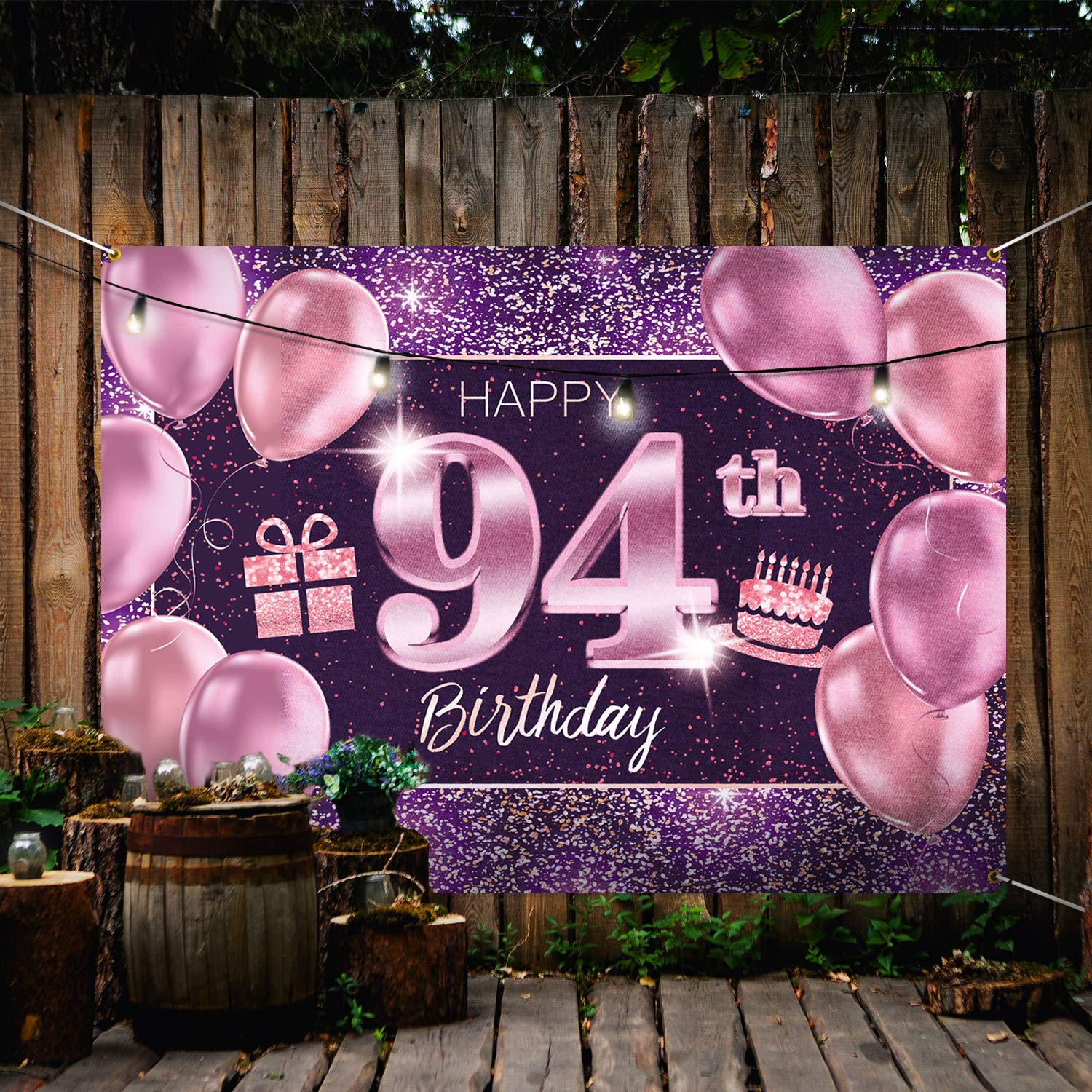 Pakboom Happy 94Th Birthday Banner Backdrop - 94 Birthday Party Decorations Supplies For Women - Pink Purple Gold 4 X 6Ft