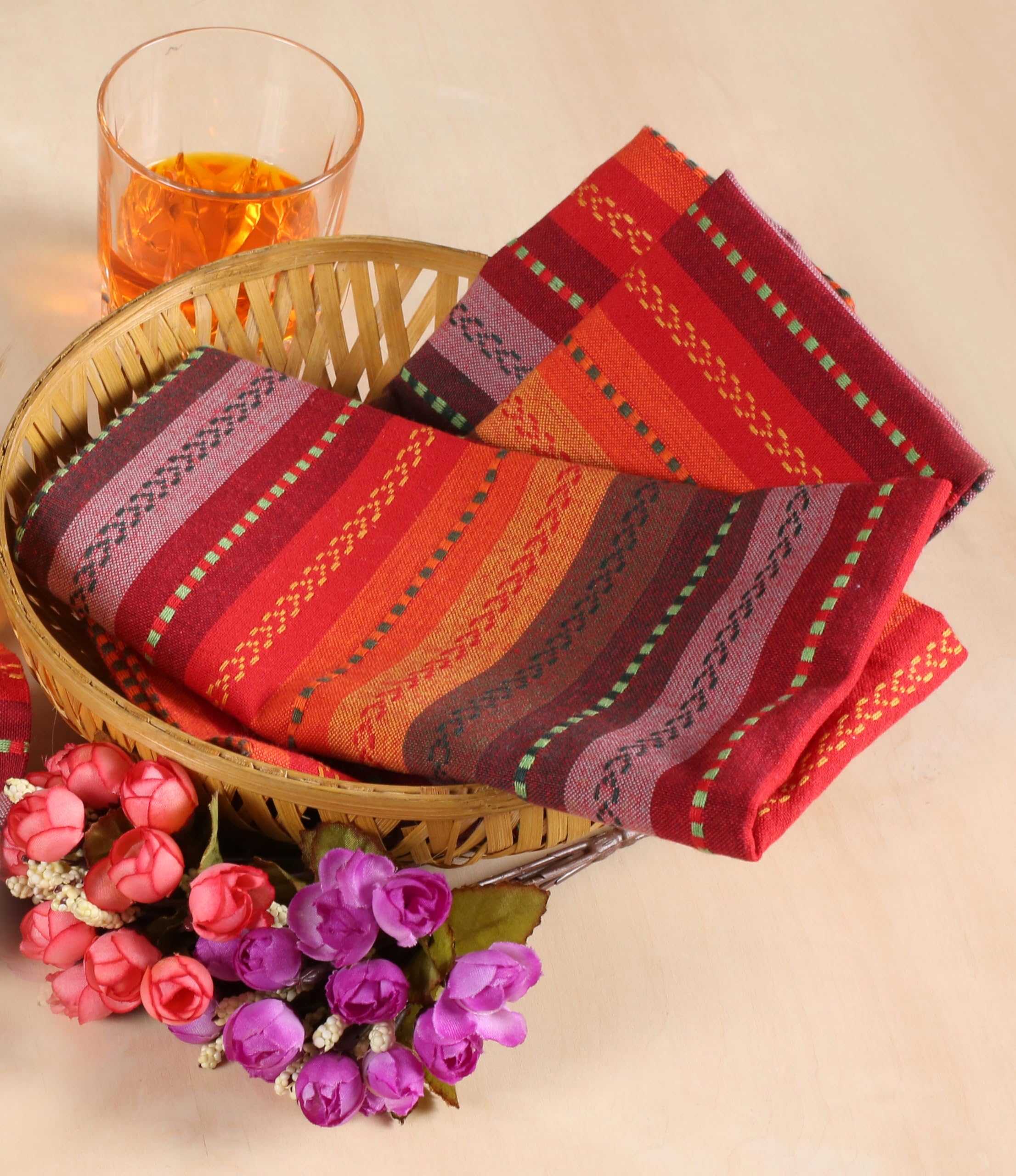 Lightnpro Christmas Red Multi Salsa Stripes Cloth Napkins Set of 12 - Wedding, Christmas & Holiday Table Cloth Napkins Machine W