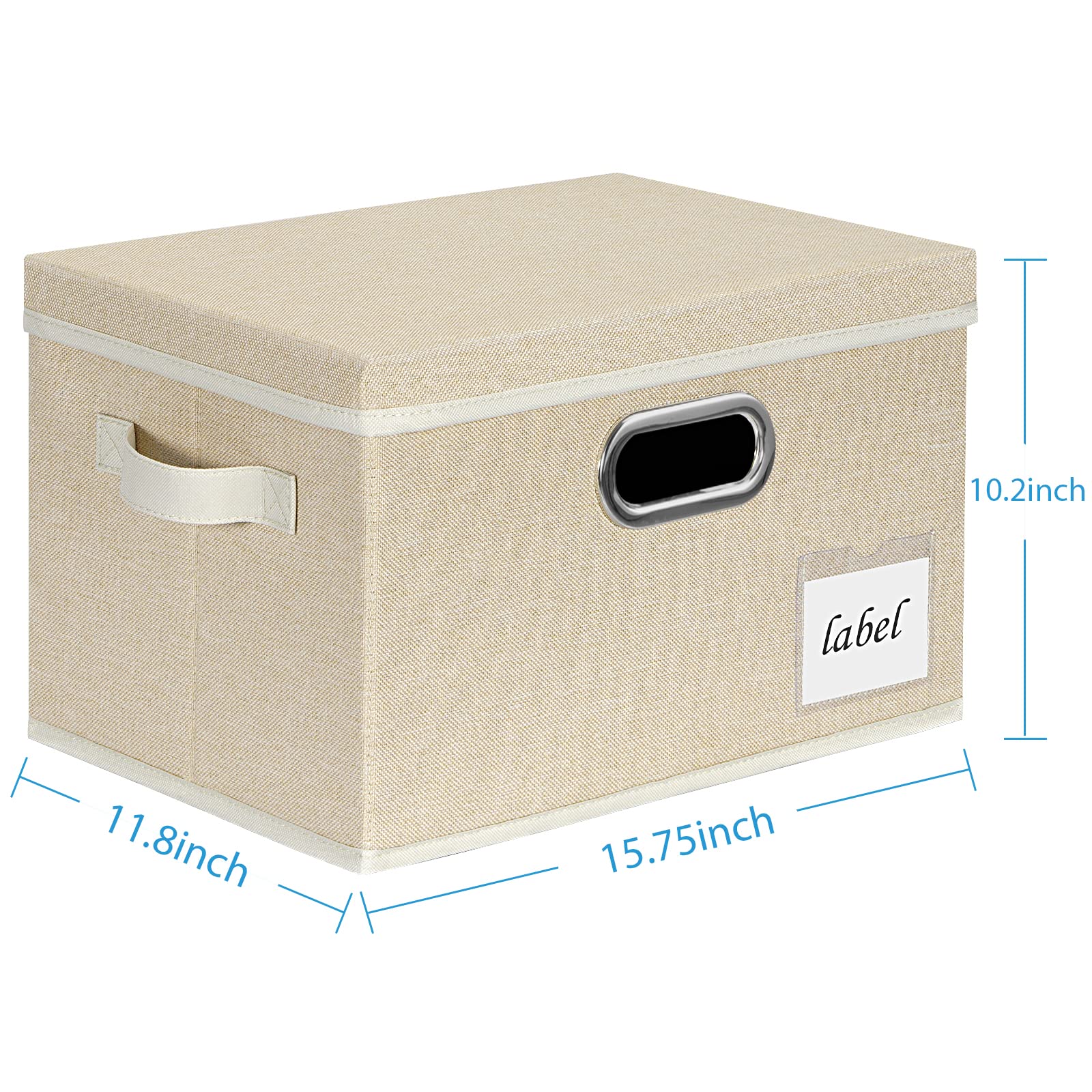 PFFVRP Extra Large Storage Bins with Lids  Foldable Linen Fabric Storage Boxes with Lids  Storage Basket with Lid with Handles and Label  Storage Bin for Living Room Bedroom Closet Office (Beige)